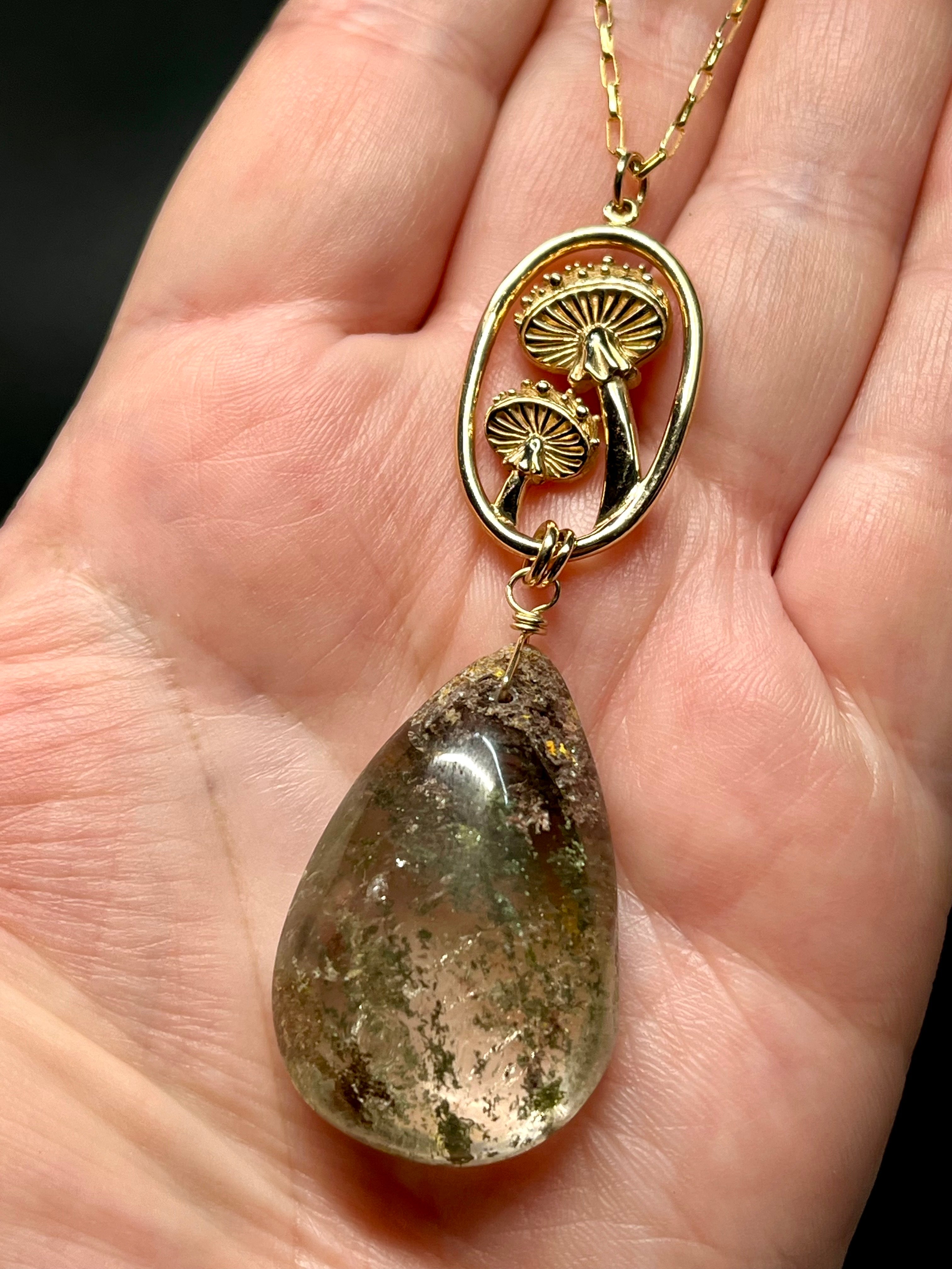 •UNDERSTORY• lodolite + mushroom + gold necklace (28"-30" long)