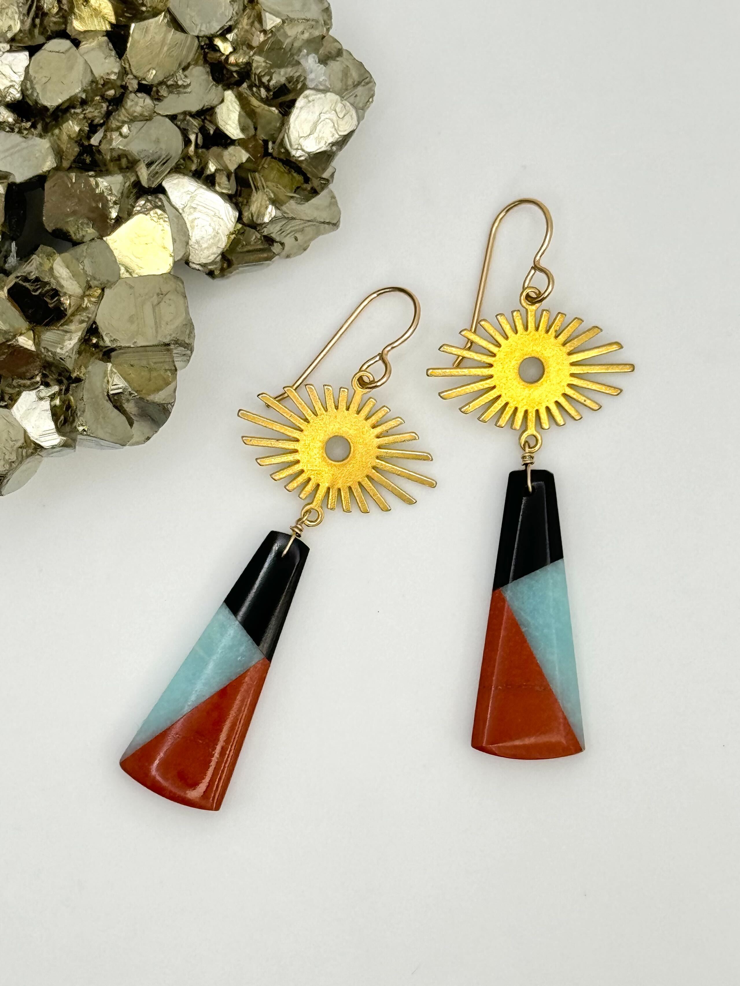 •AZTECA• intarsia + gold dangle earrings