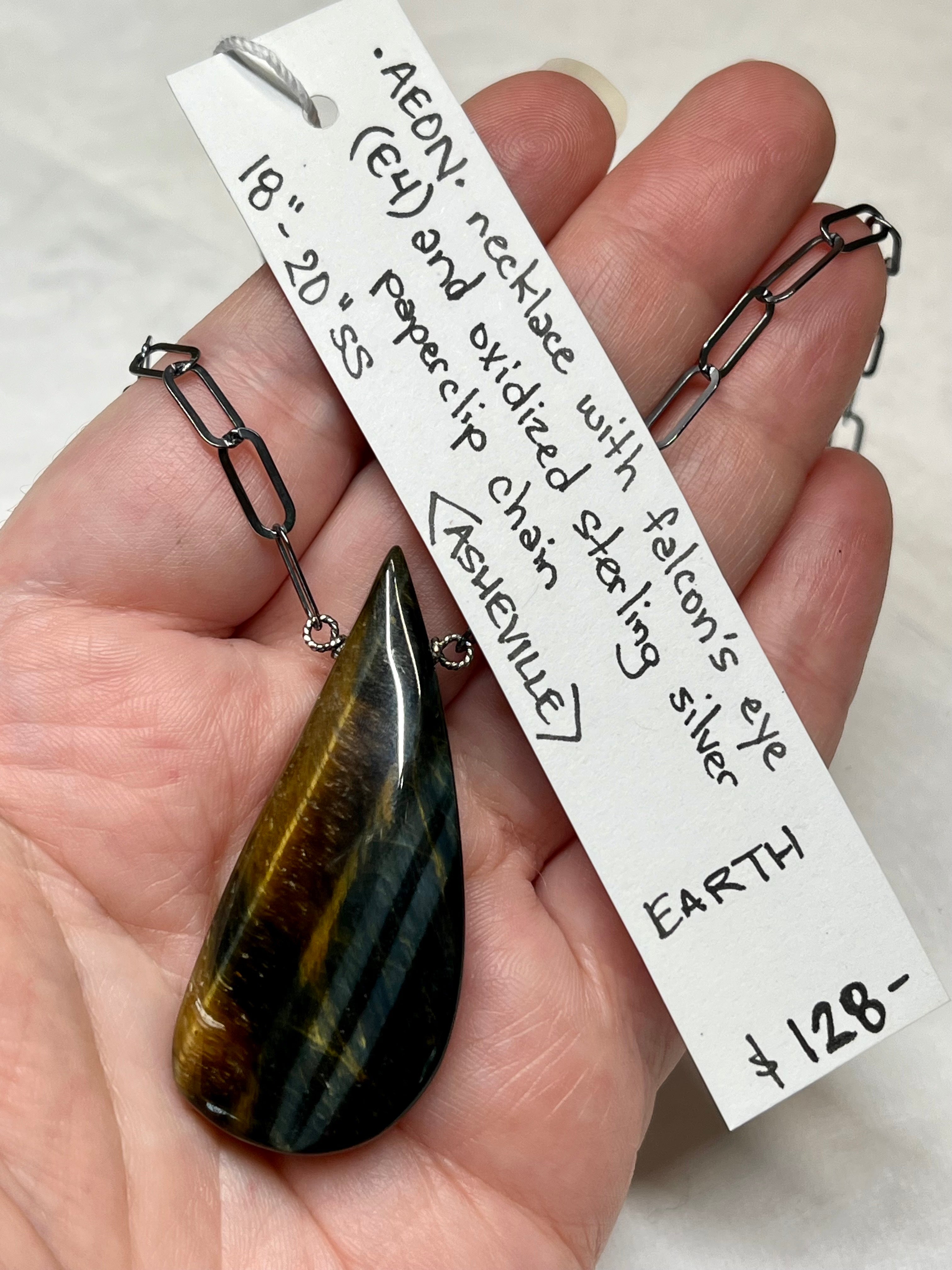 •AEON• falcon's eye + silver necklace (18"-20")