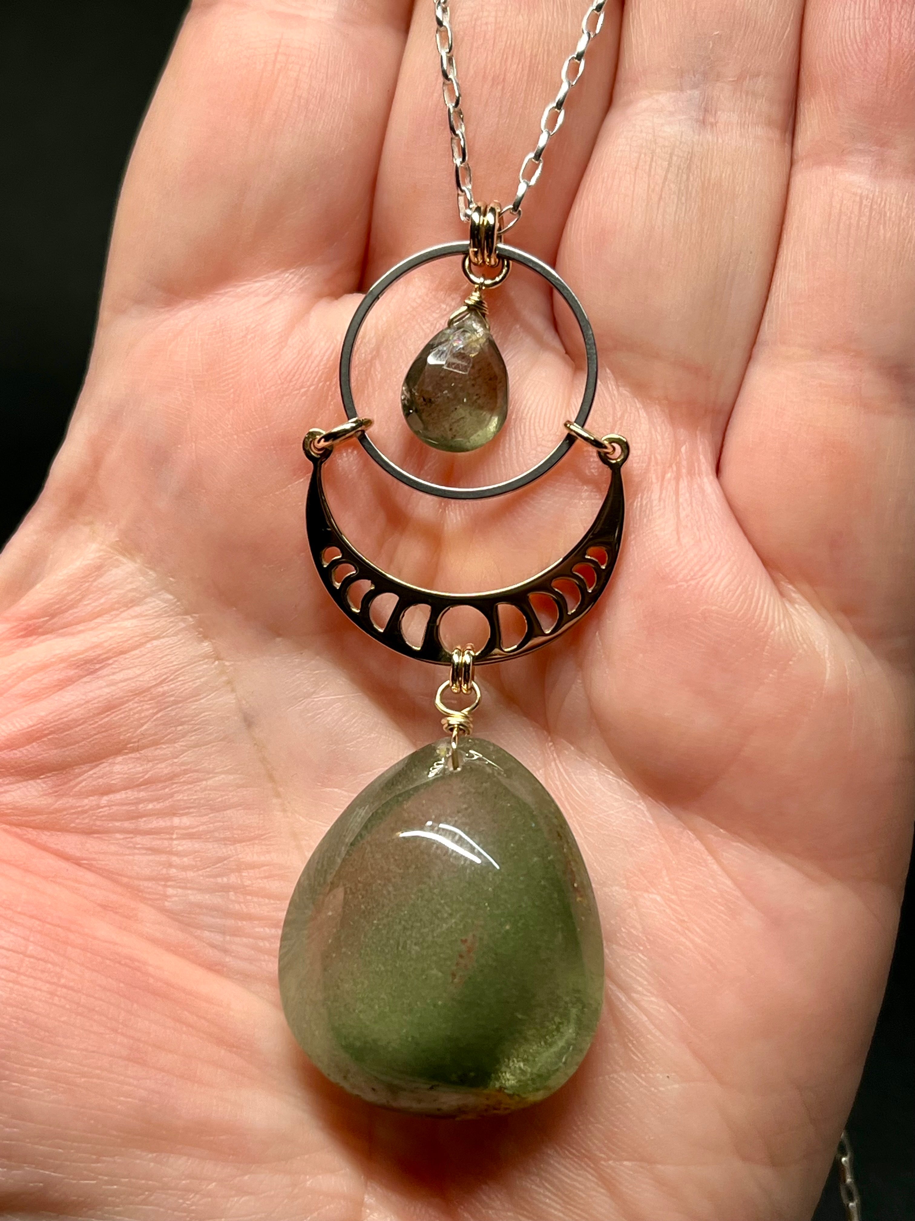 •NYX• lodolite + moss aquamarine + mixed metal necklace (28"-30" long)