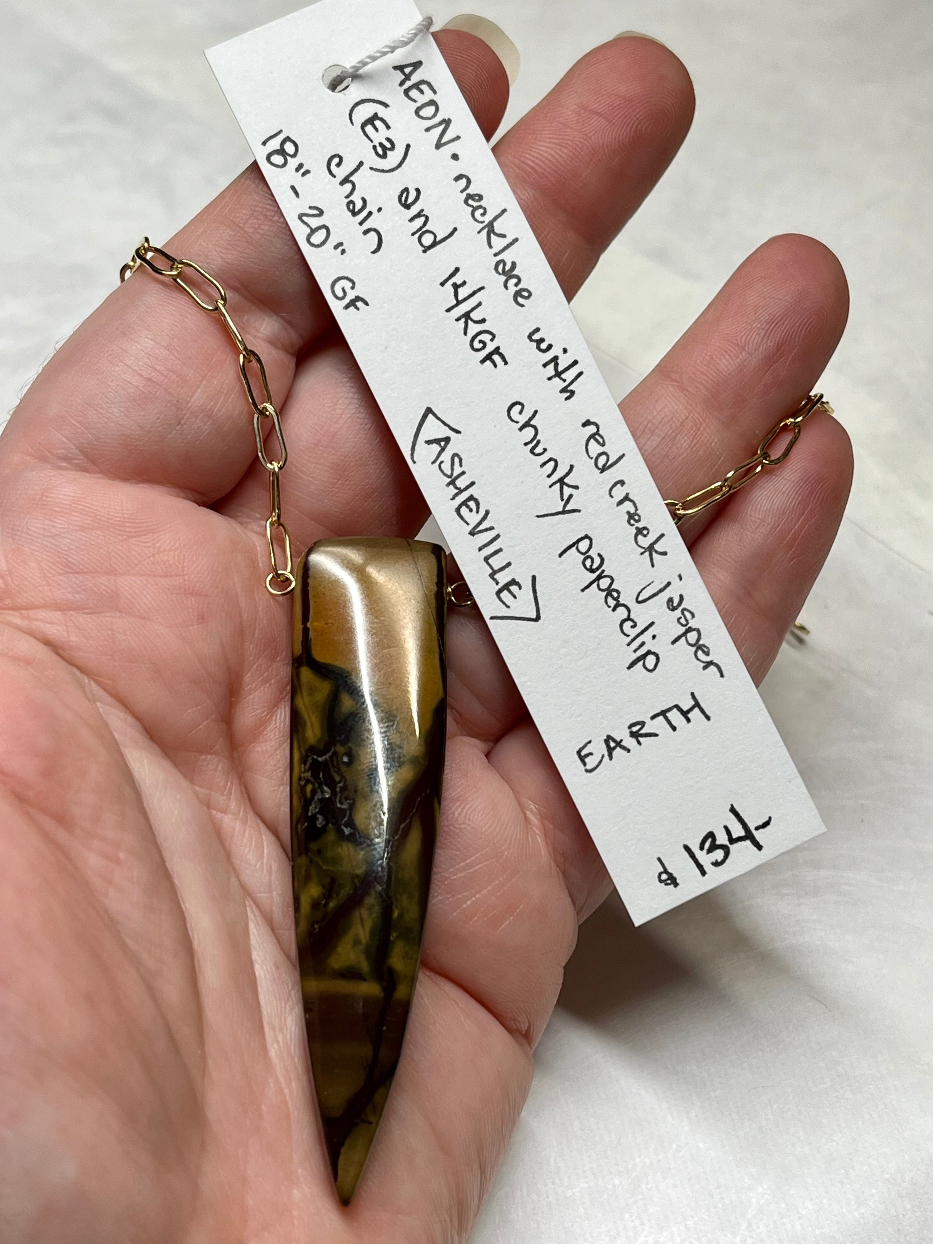 •AEON• red creek jasper fang + gold necklace (18"-20")