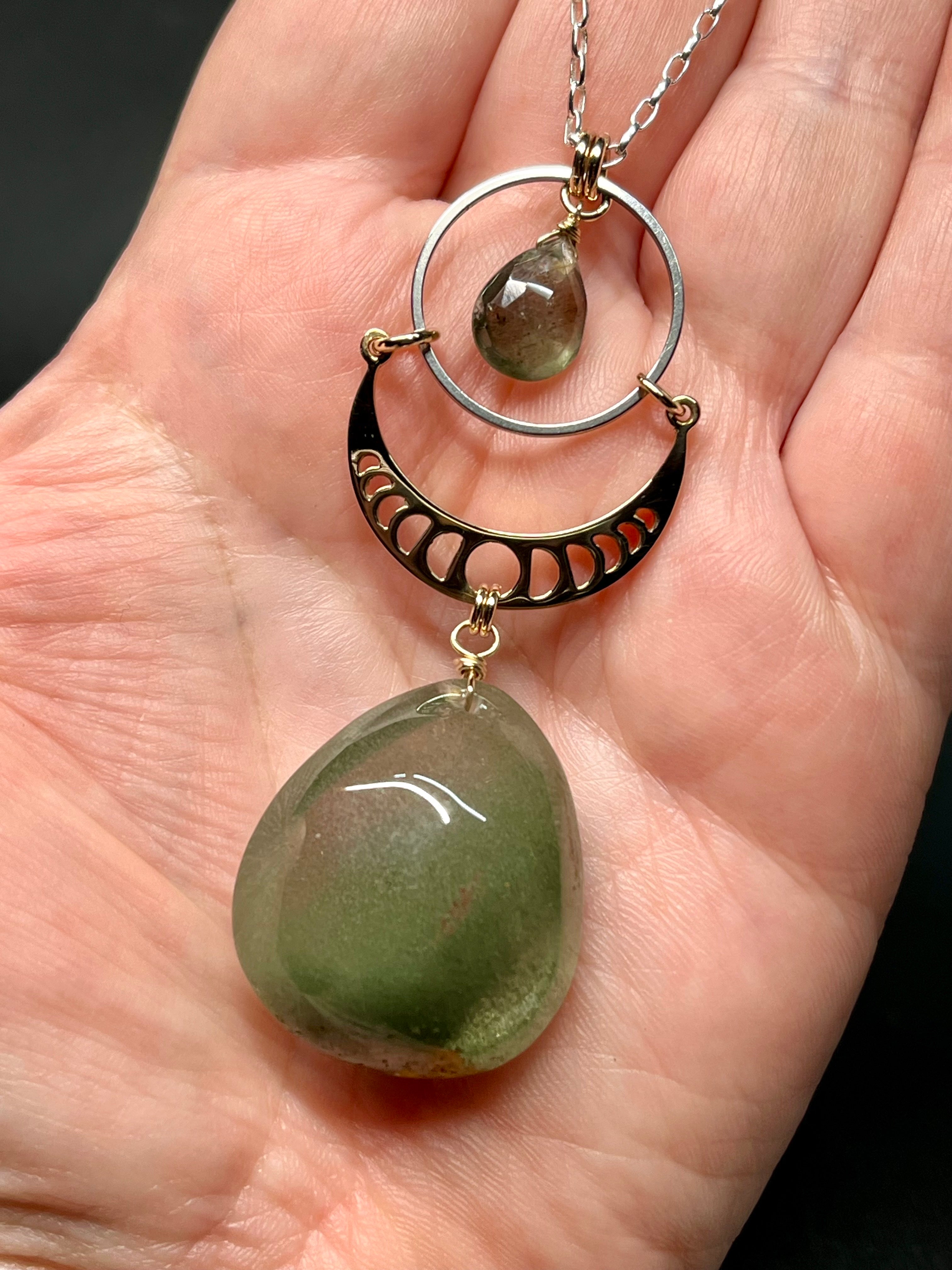 •NYX• lodolite + moss aquamarine + mixed metal necklace (28"-30" long)