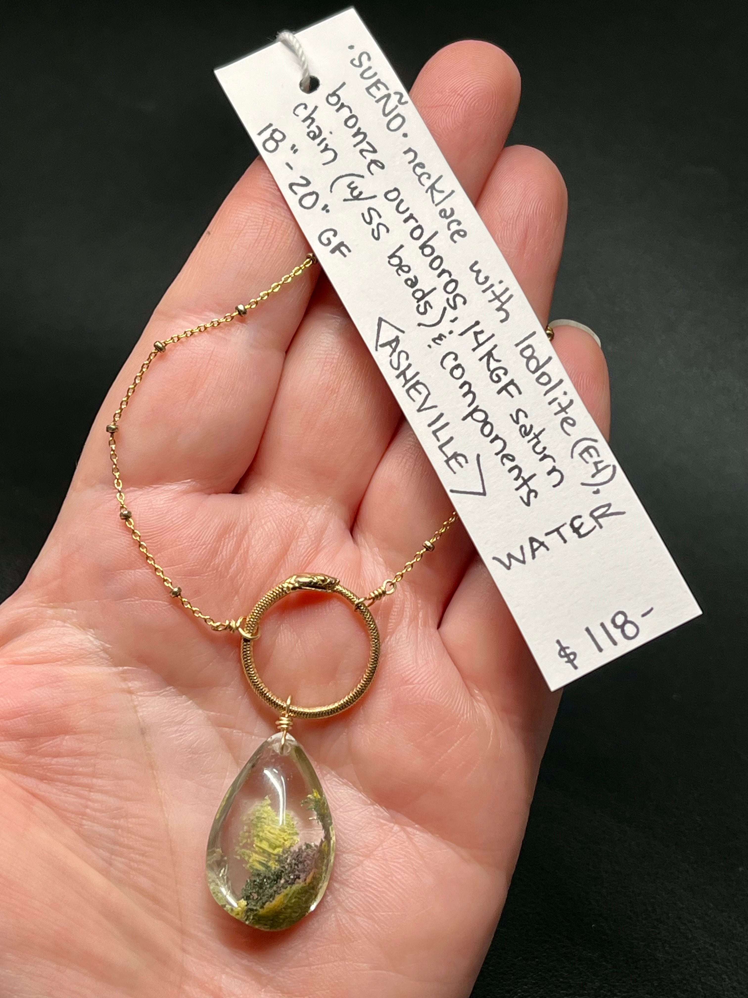 •SUEÑO• lodolite + ouroboros + gold necklace (18"-20" long)