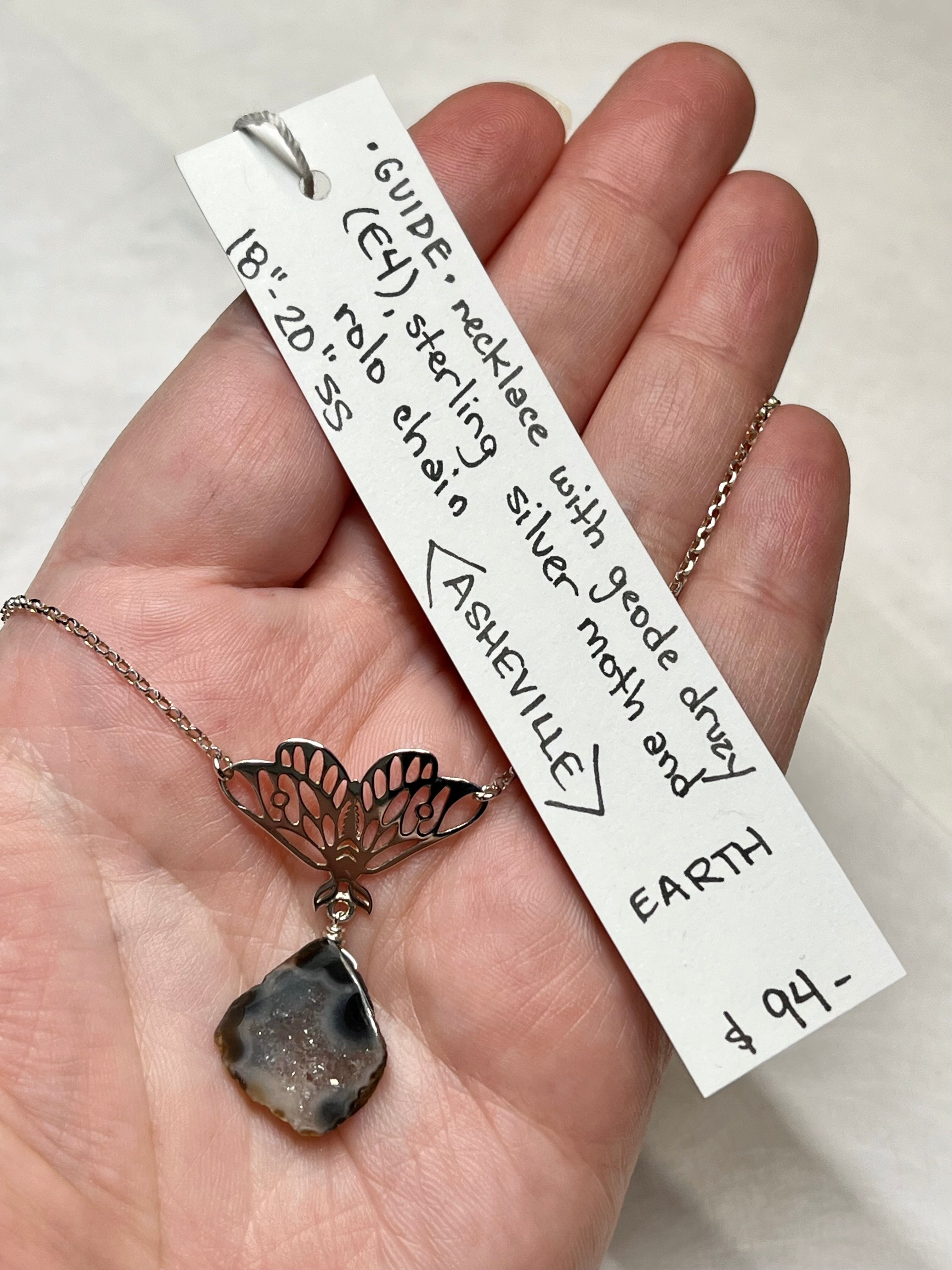 •GUIDE• geode druzy + silver necklace (18"-20")