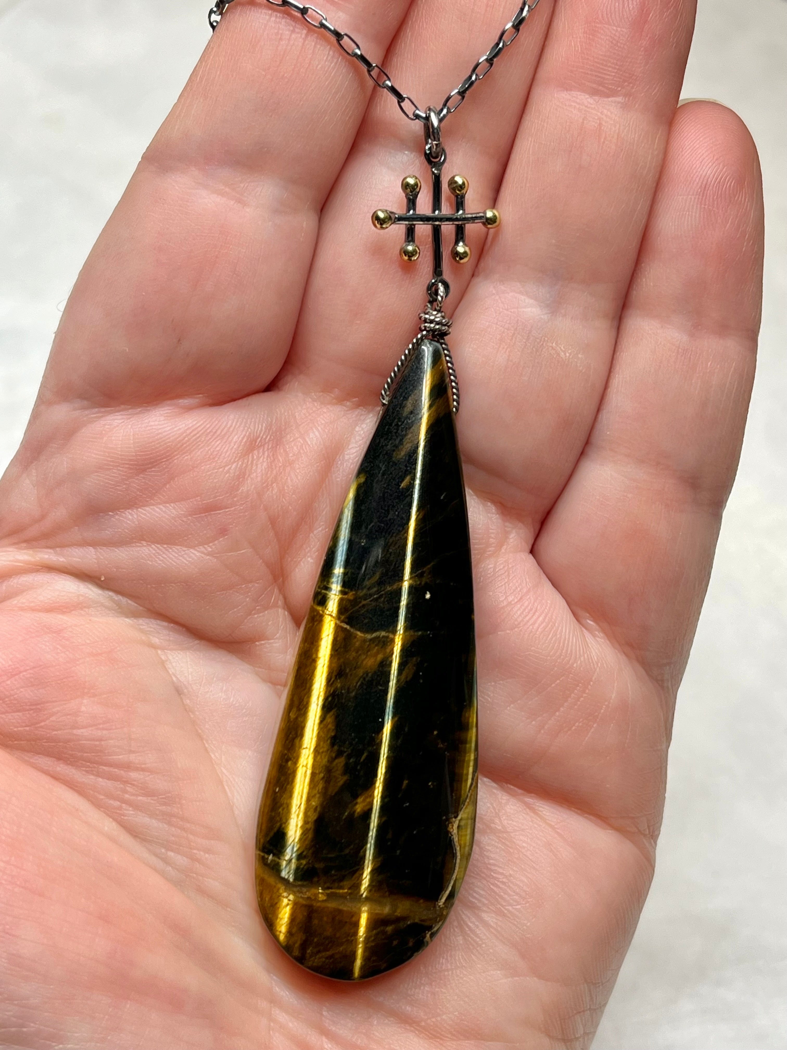 •INVOKE• falcon's eye + talisman + silver necklace (26"-28")