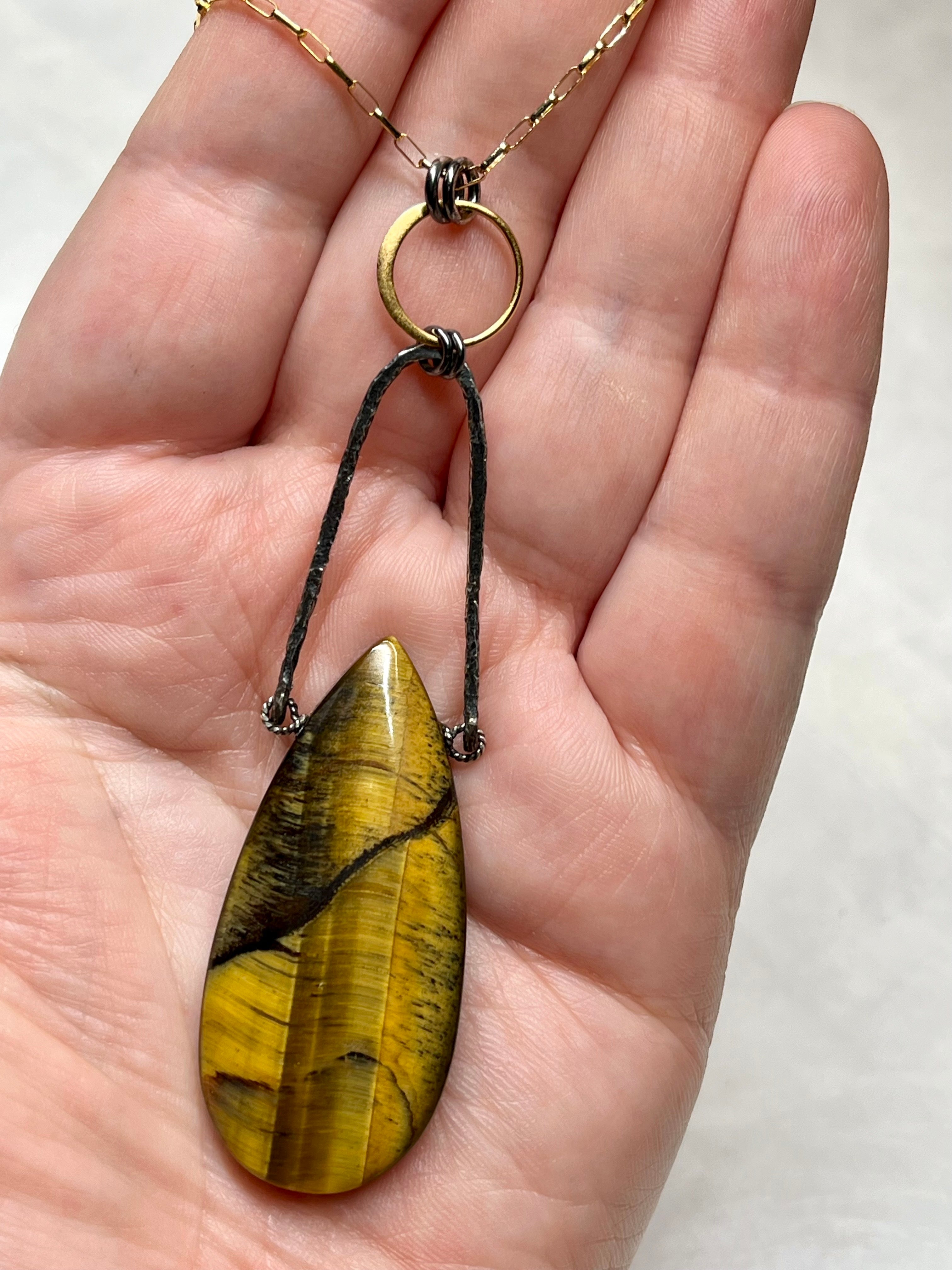 •AEON• tiger's eye + mixed metal necklace (26"-28")