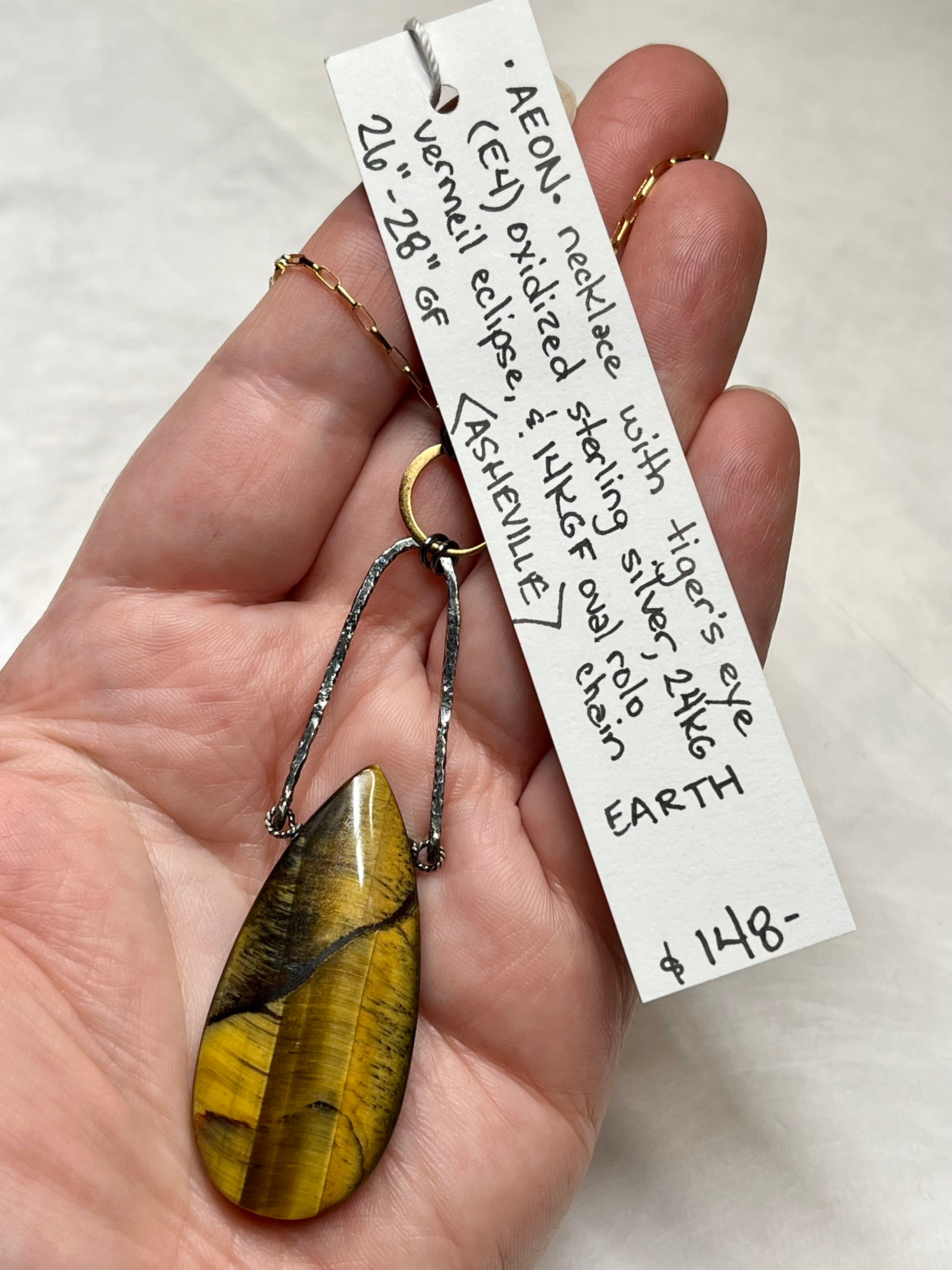 •AEON• tiger's eye + mixed metal necklace (26"-28")