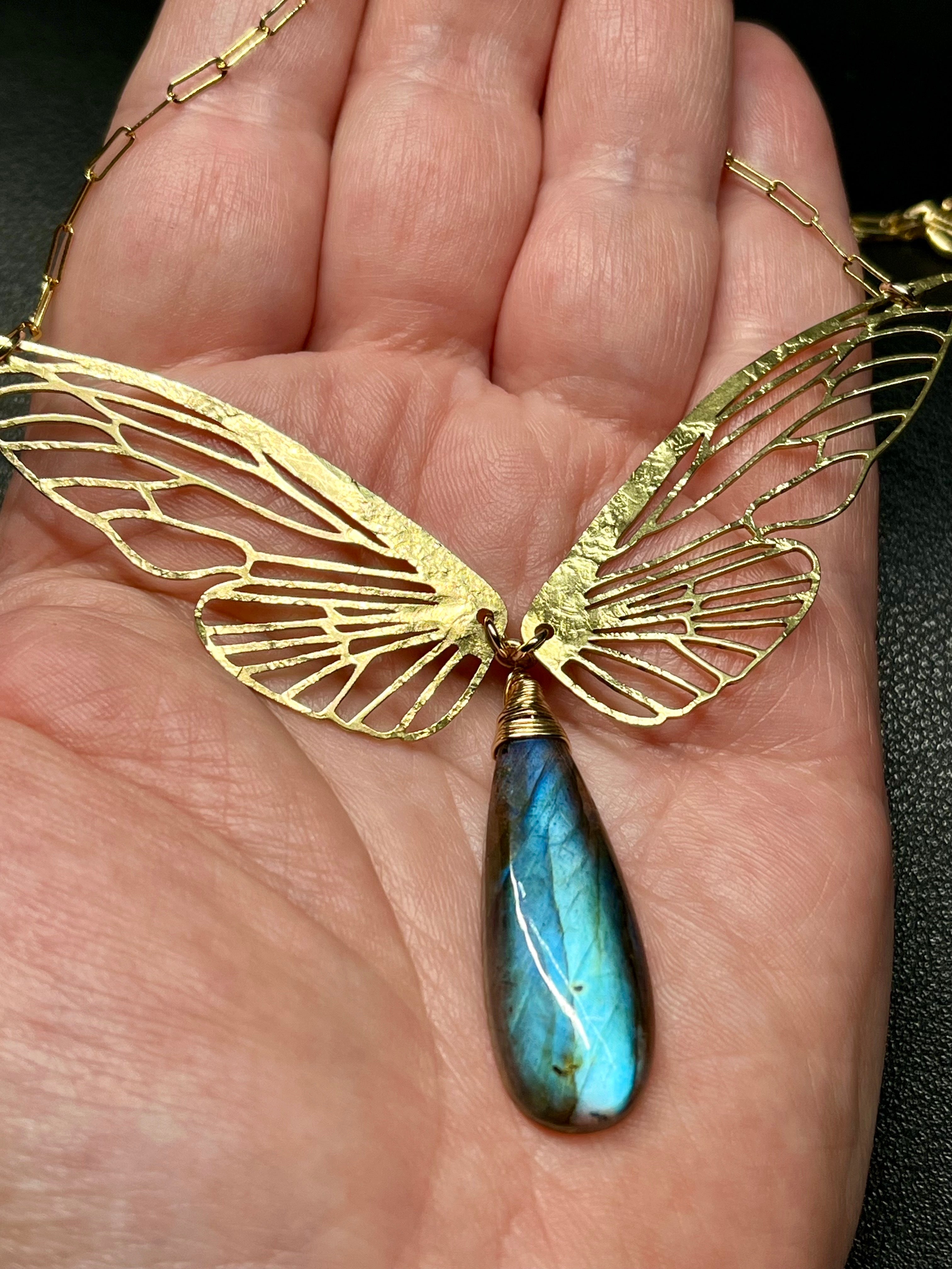 •METAMORPH• labradorite + wings + gold necklace (16"-18" long)