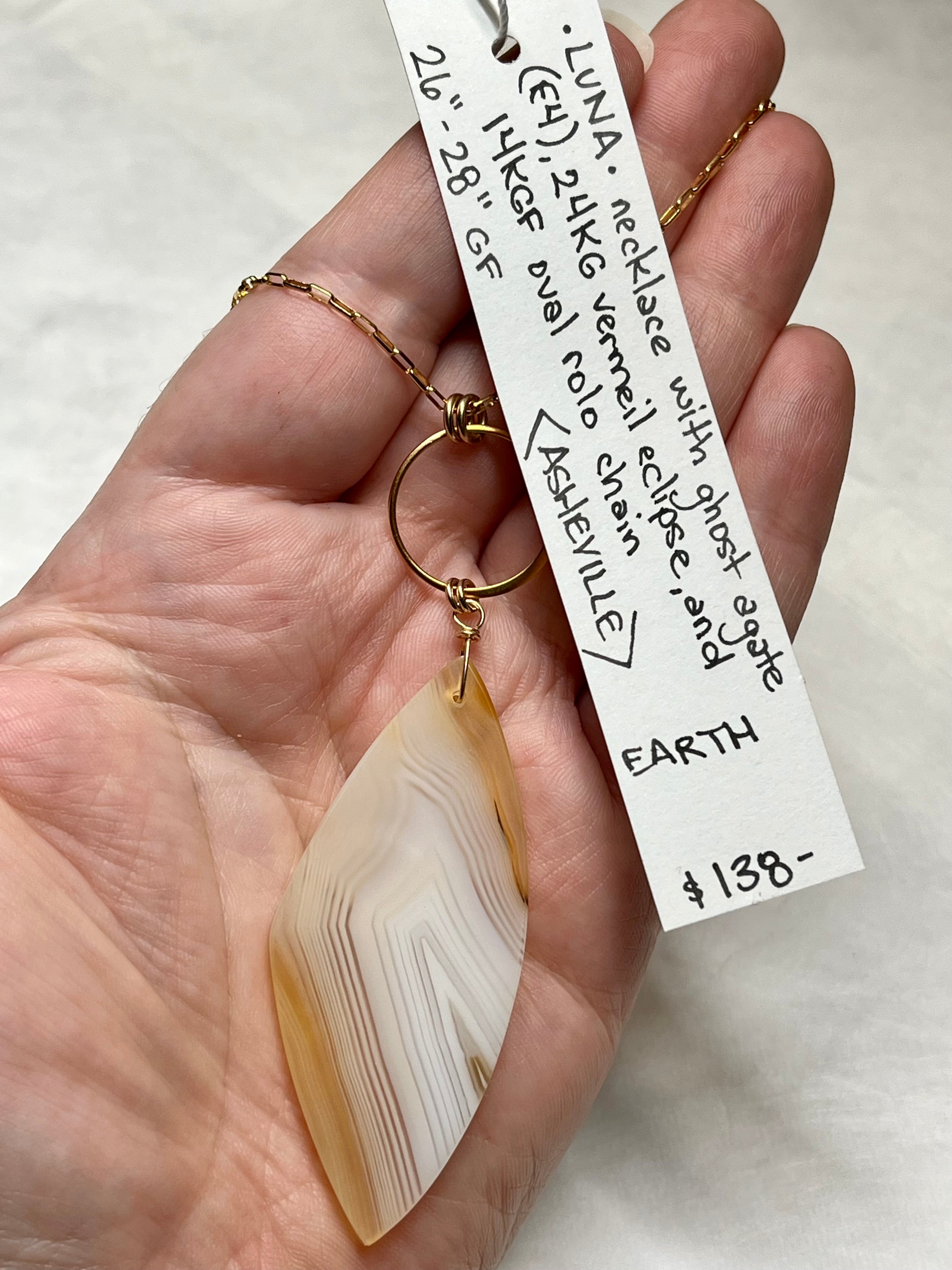 •LUNA• ghost agate + gold necklace (26"-28")