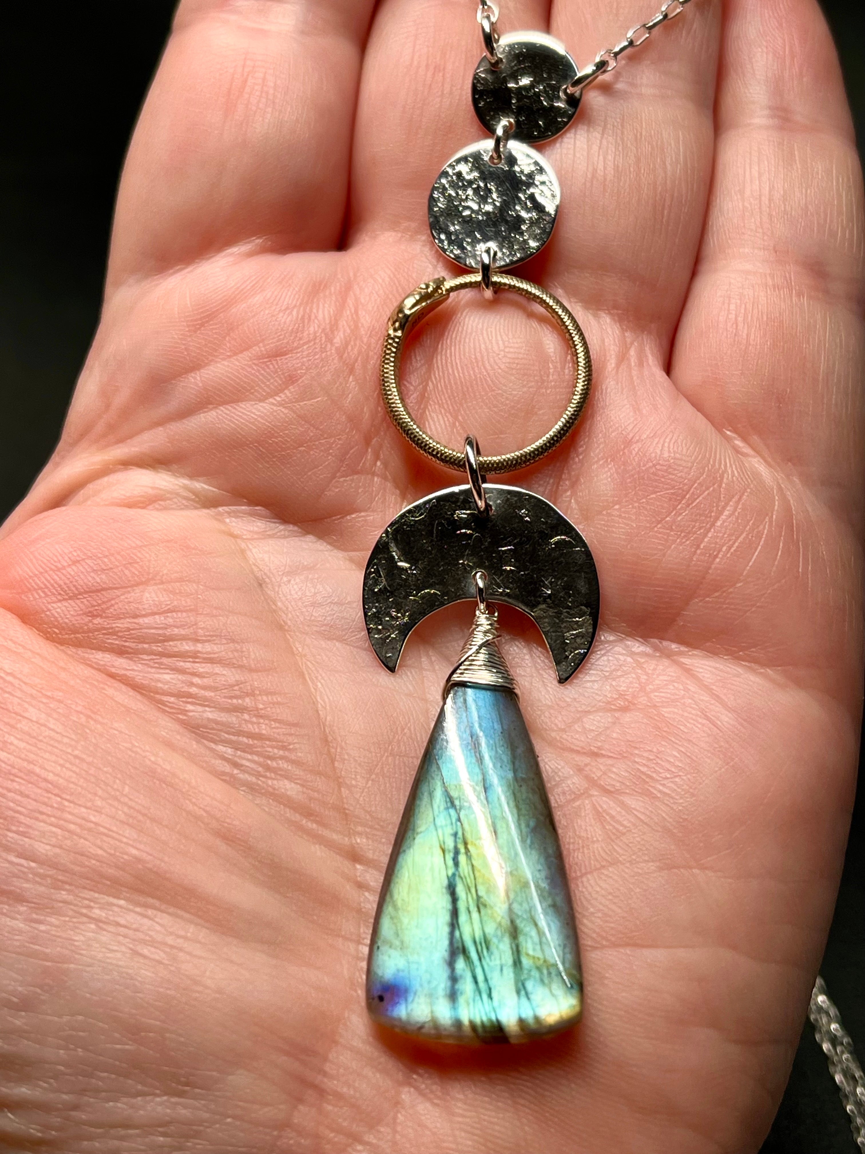 •NYX• labradorite + ouroboros + mixed metal necklace (28"-30" long)