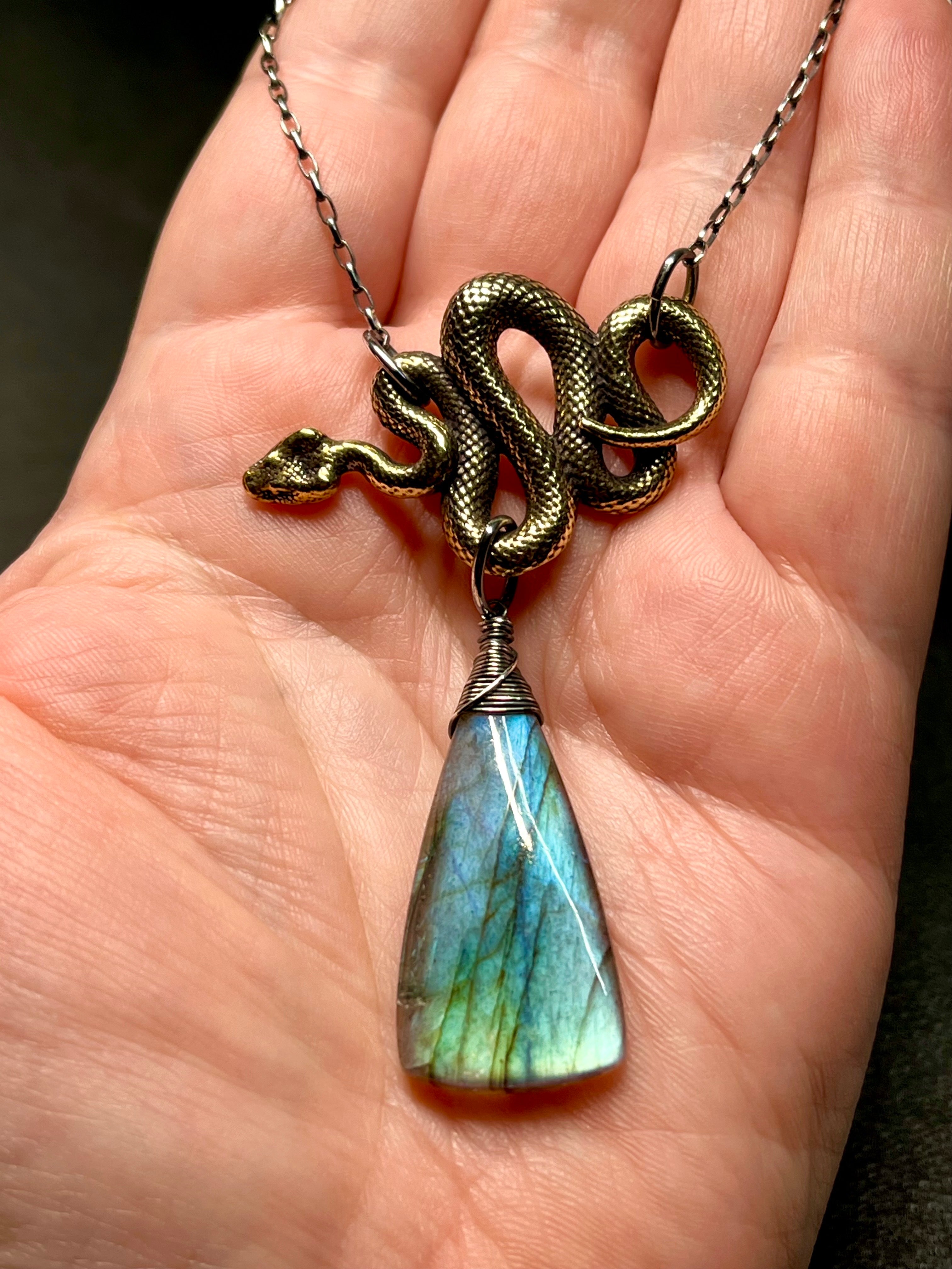 •SUEÑO• labradorite + snake + mixed metal necklace (18"-20" long)