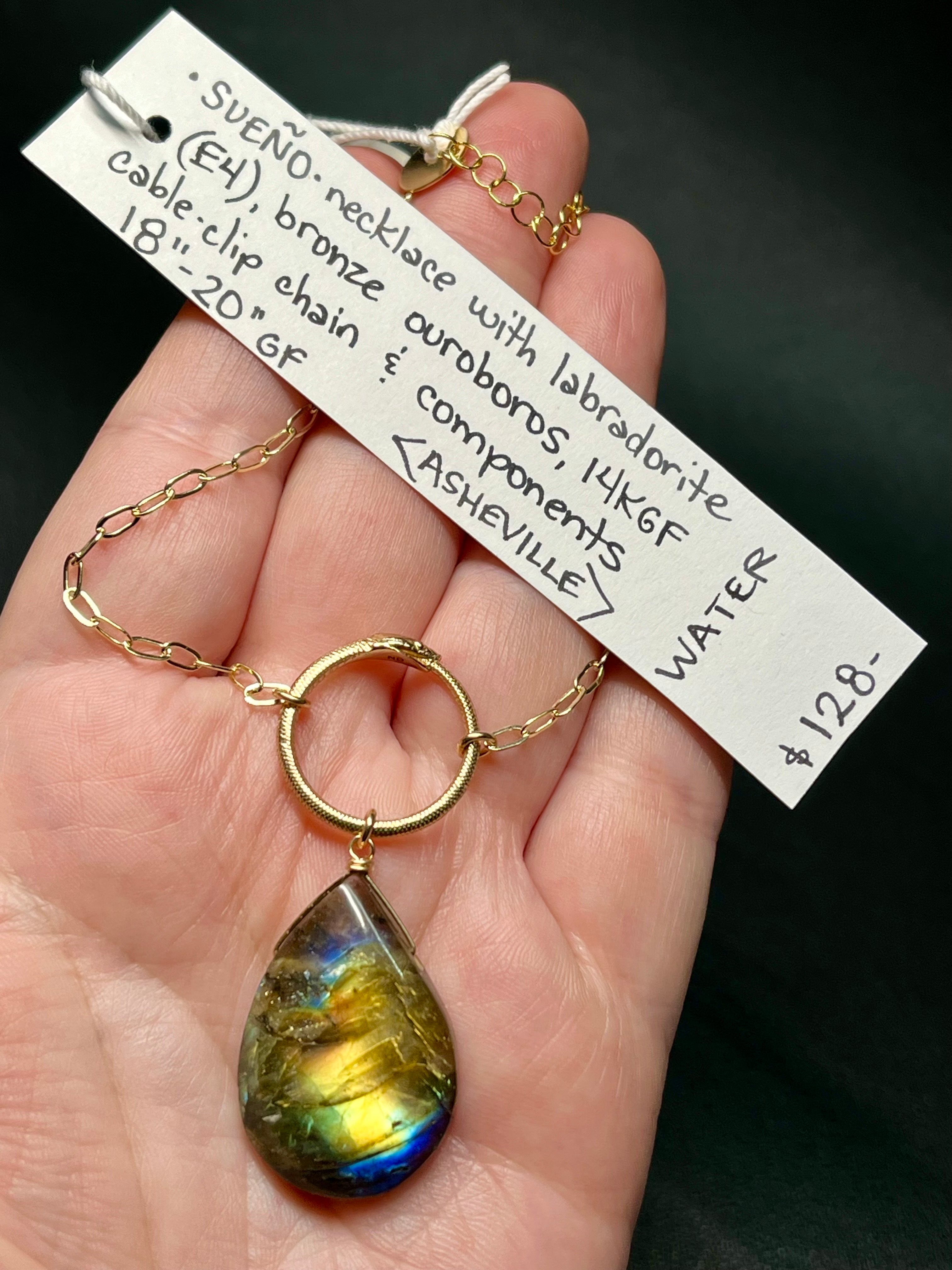 •SUEÑO• labradorite + ouroboros + gold necklace (18"-20" long)