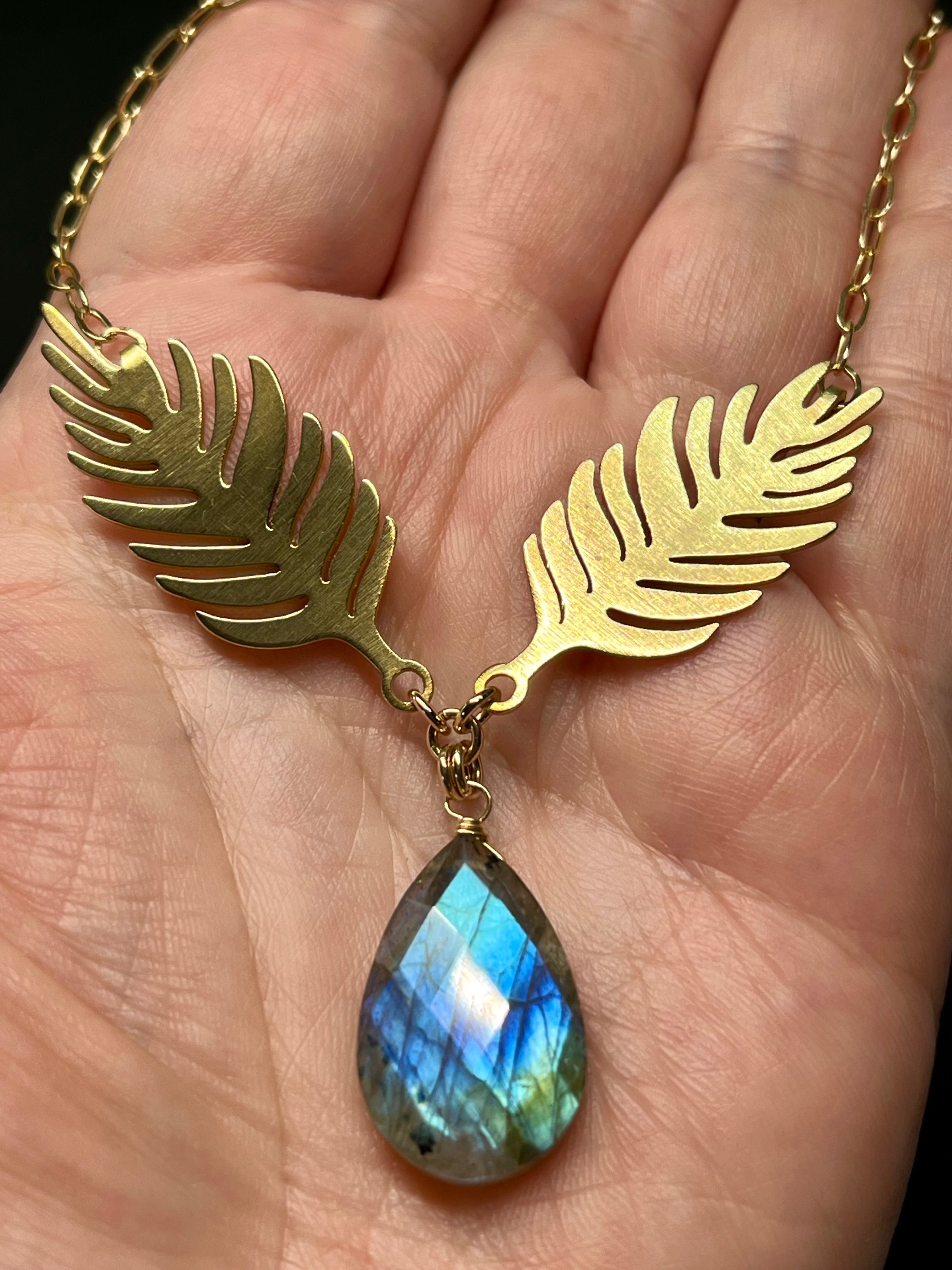 •HUG BOTANICA• labradorite + ferns + gold necklace (16"-18" long)