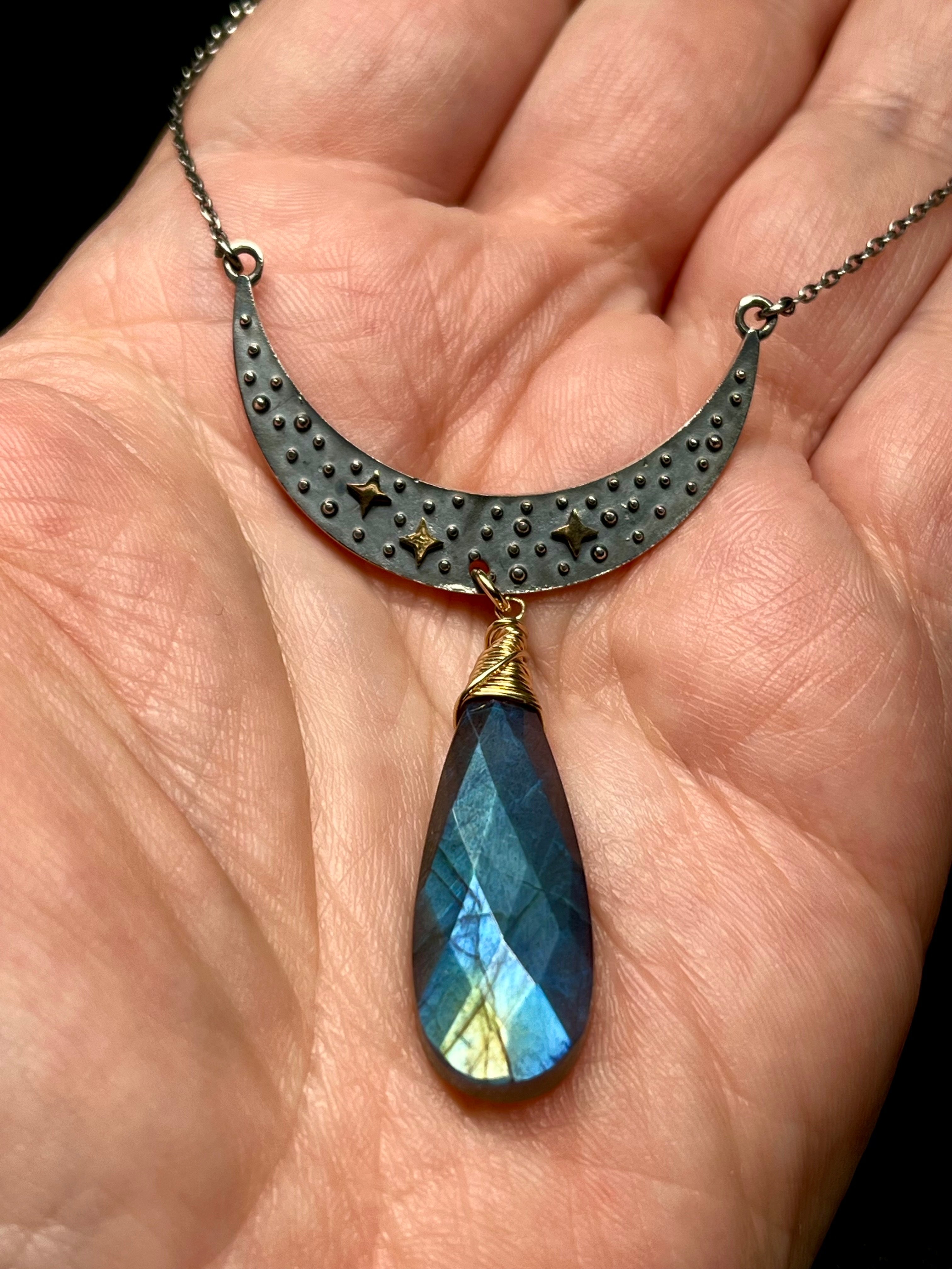 •NYX• labradorite + moon + mixed metal necklace (18"-20" long)