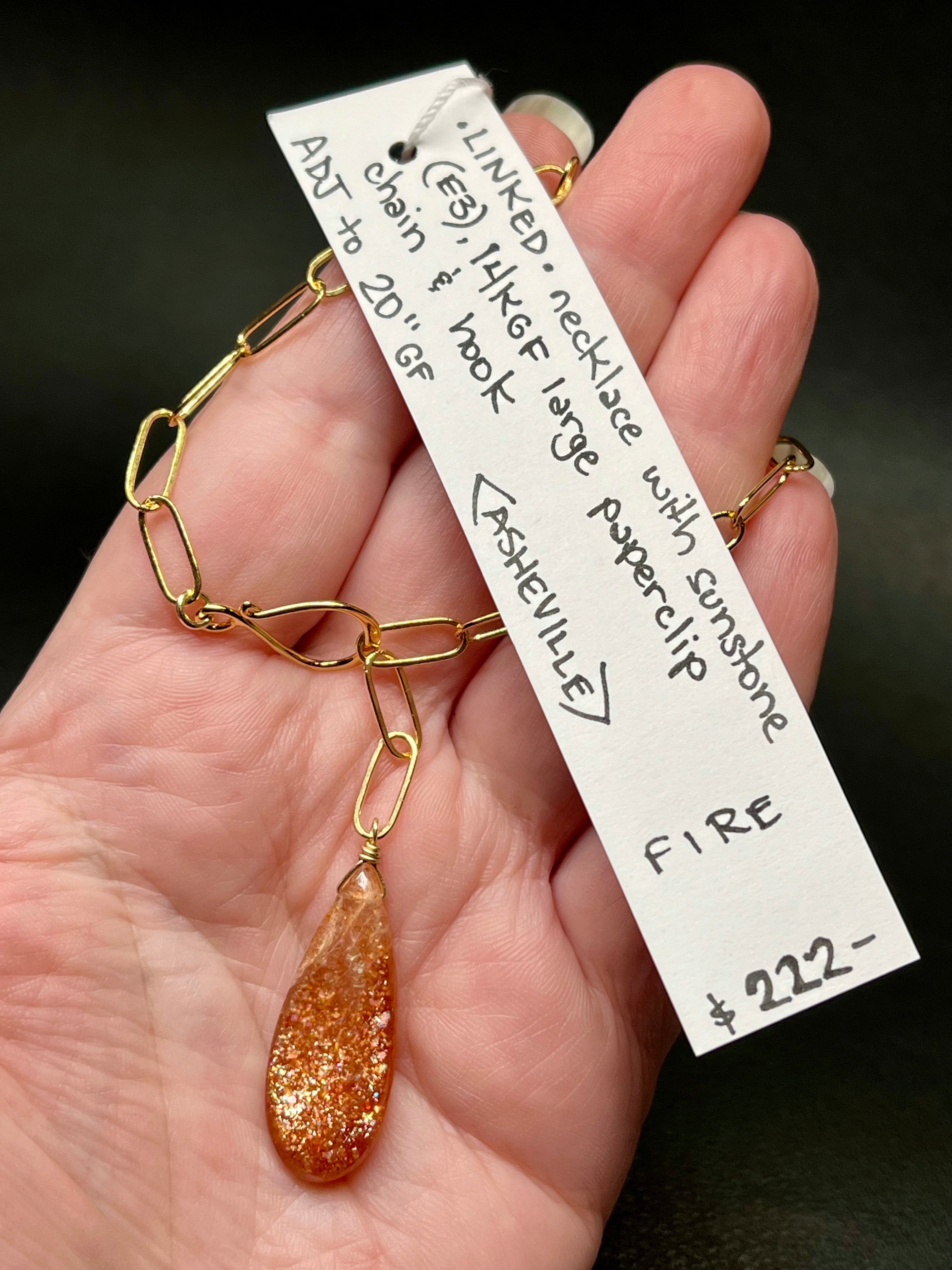 •LINKED• sunstone + gold necklace (adj to 20")