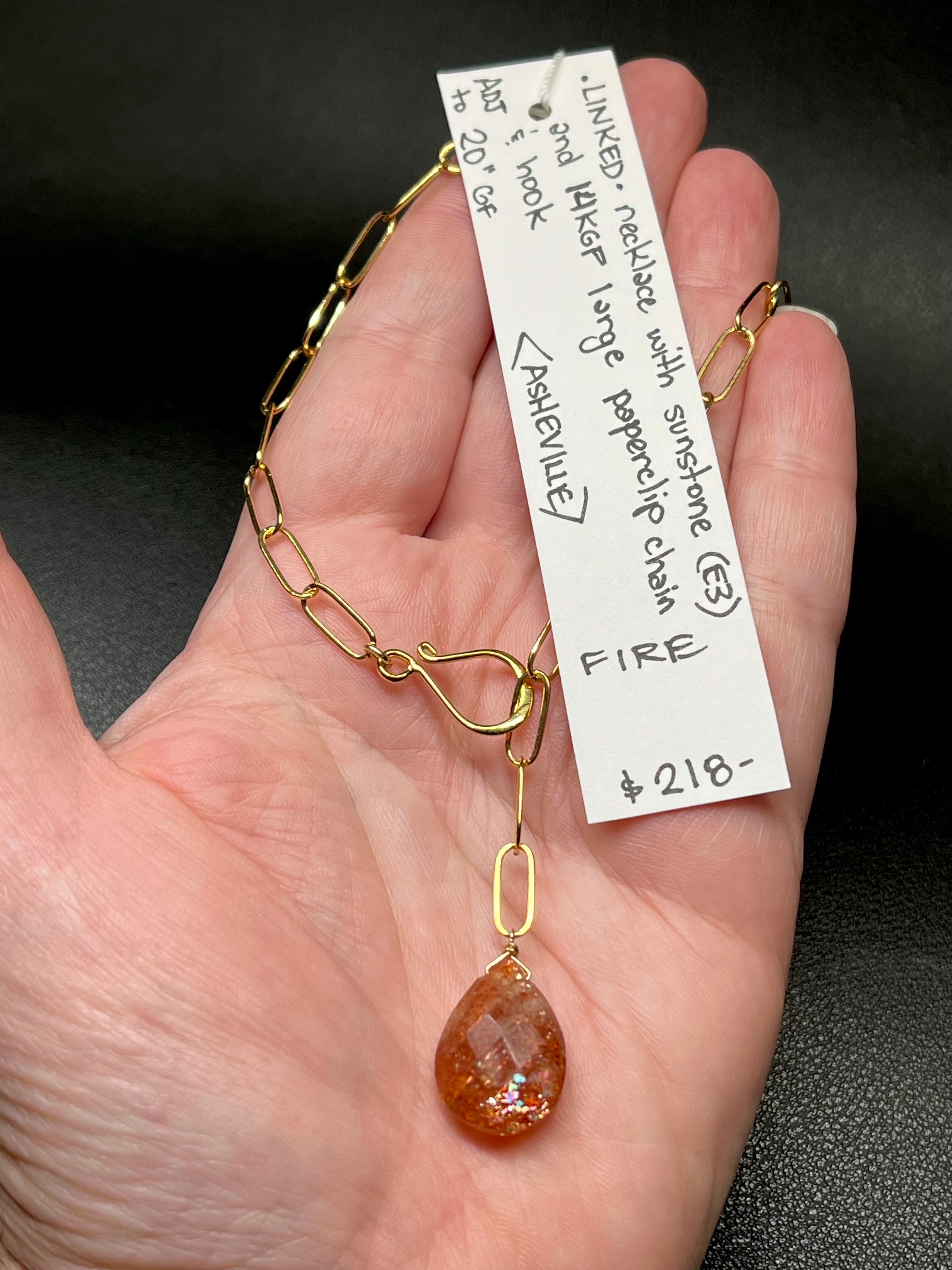 •LINKED• faceted sunstone + gold necklace (adj to 20")
