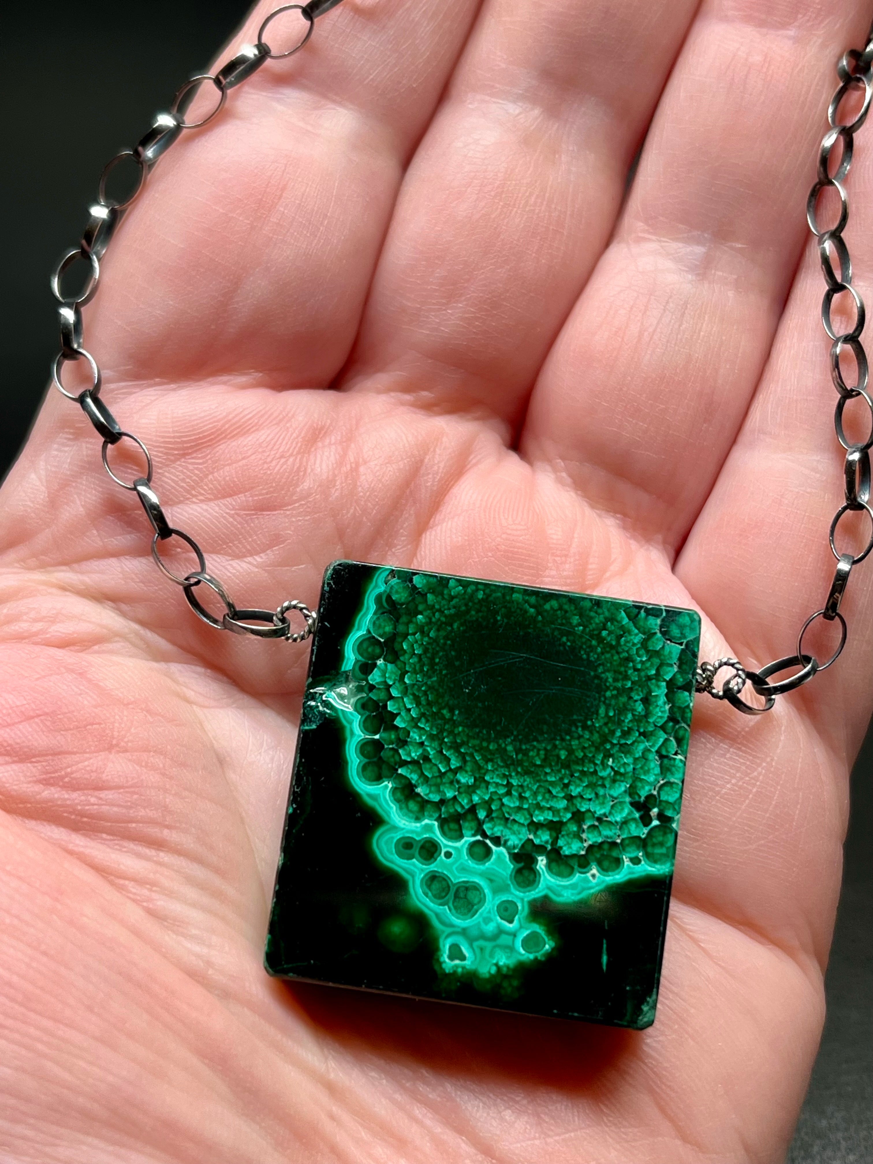 •AEON• malachite + silver necklace (18"-20" long)