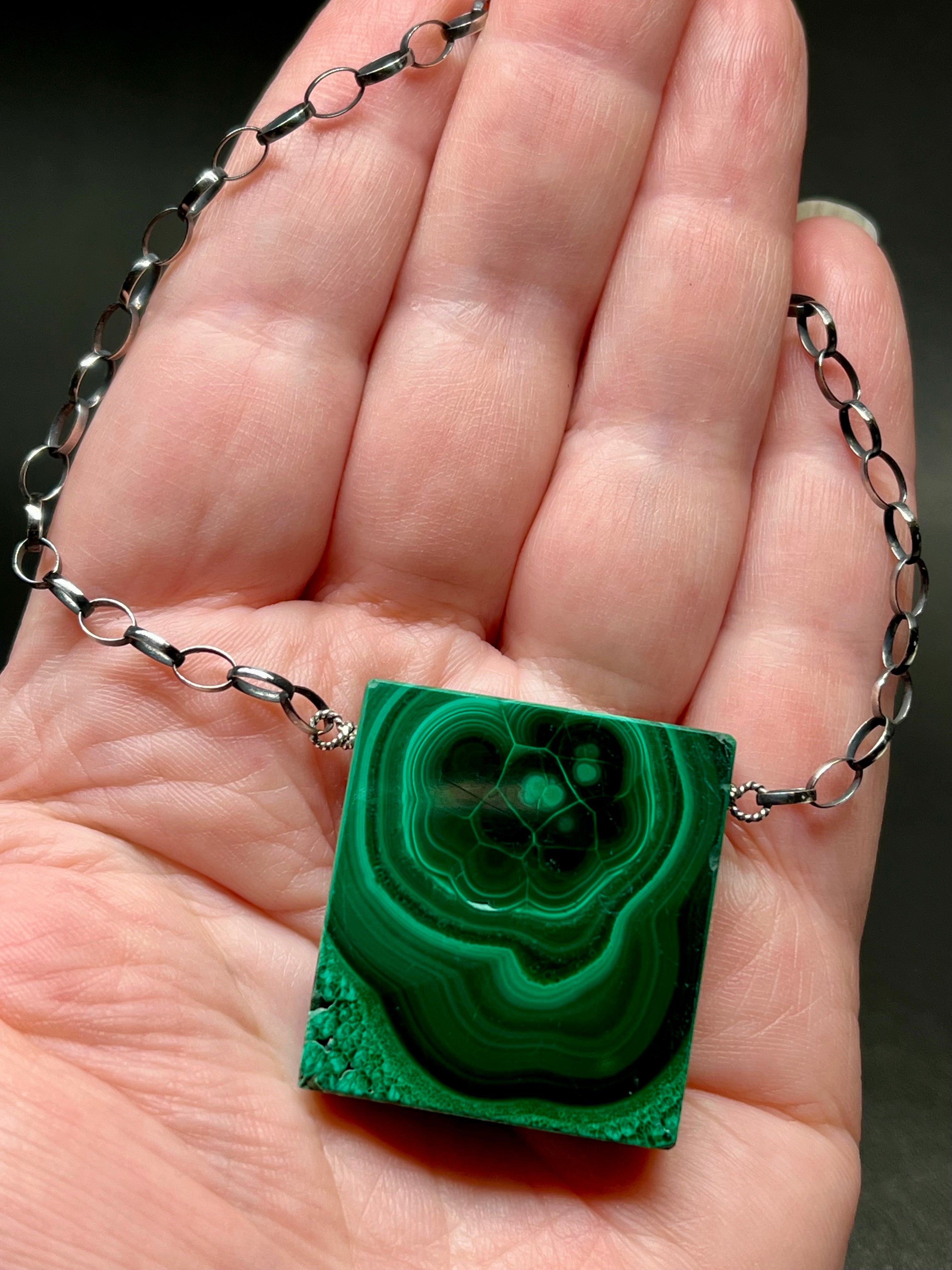 •AEON• malachite + silver necklace (18"-20" long)