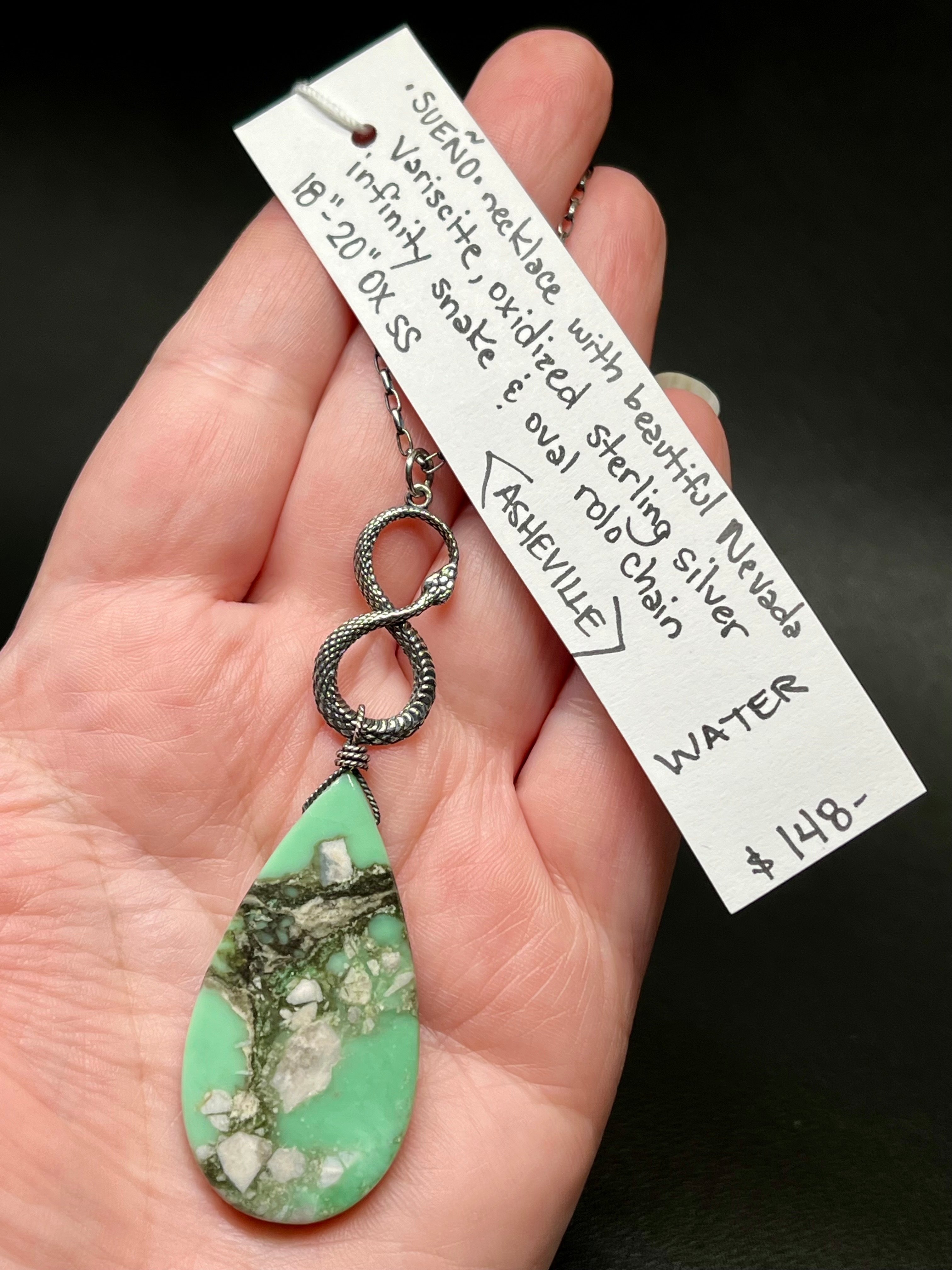 •SUEÑO• nevada variscite + infinity snake + silver necklace (18"-20" long)