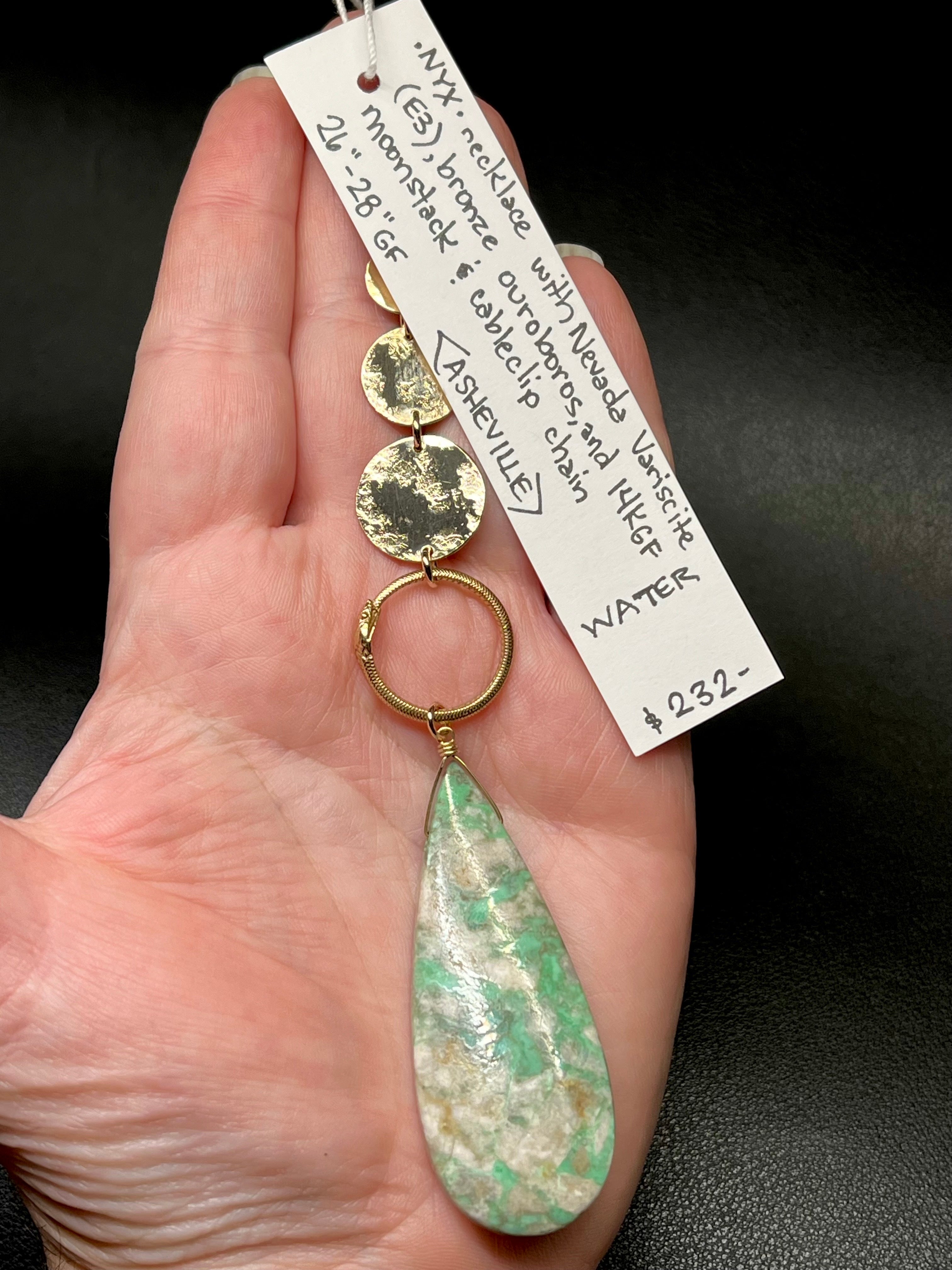 •NYX• nevada variscite + moons + gold necklace (26"-28" long)