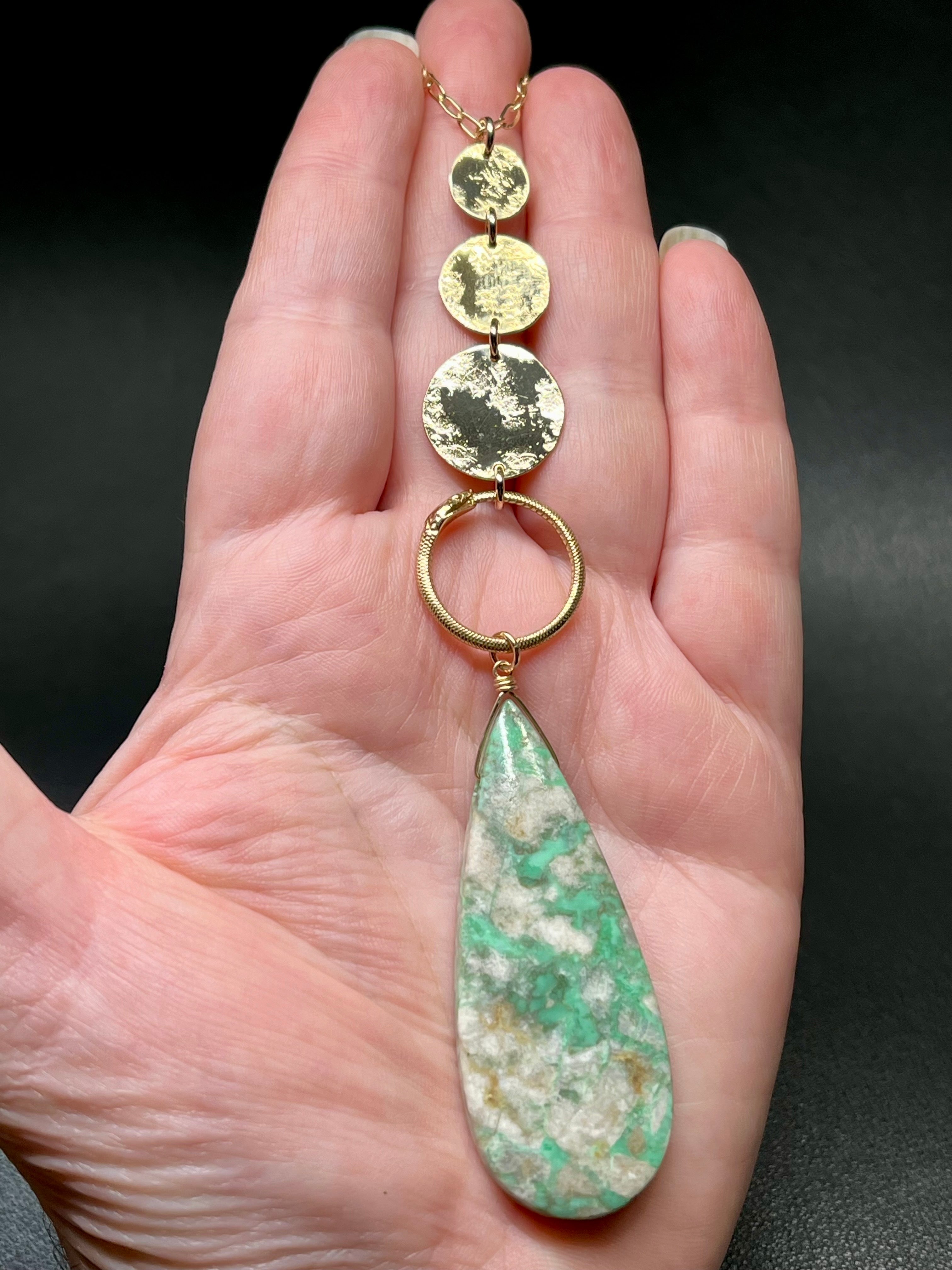 •NYX• nevada variscite + moons + gold necklace (26"-28" long)