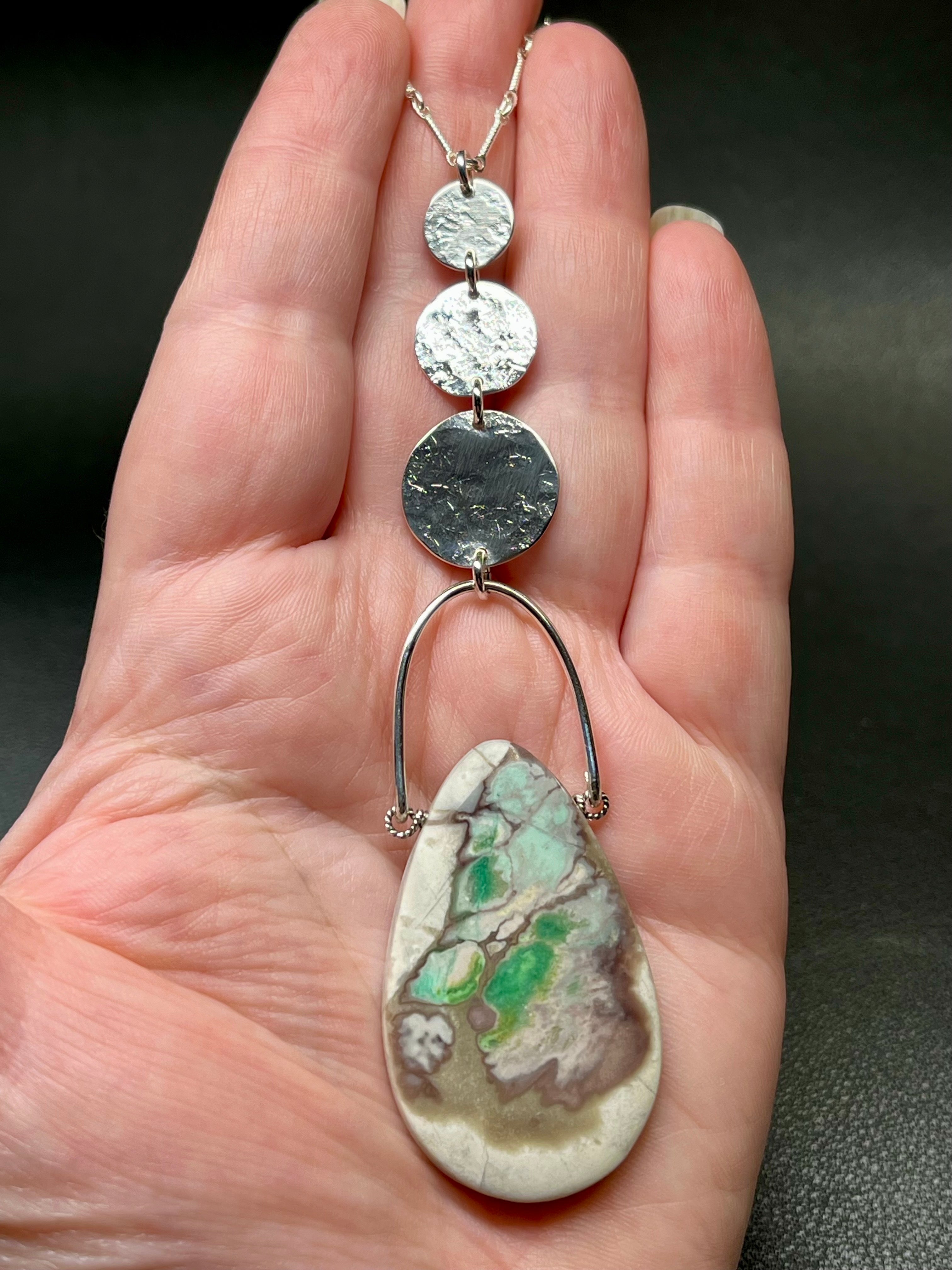 •NYX• nevada variscite + moons + silver necklace (28"-30" long)