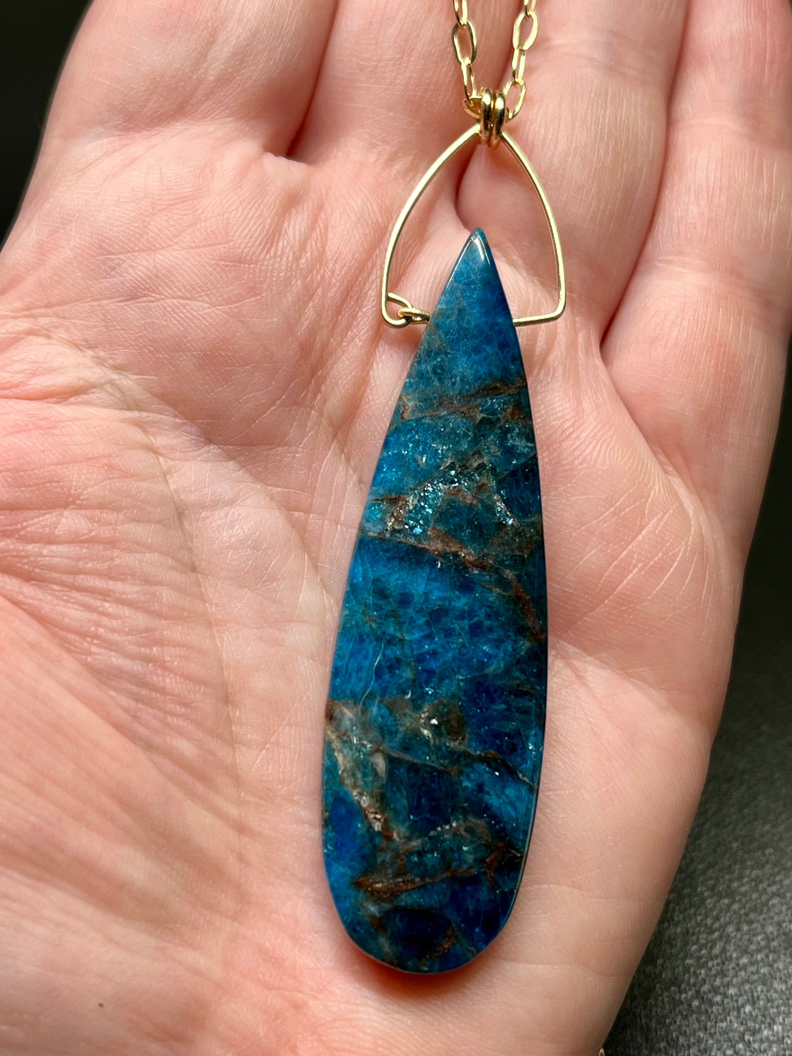 •LINKED• blue apatite + gold necklace (28"-30" long)