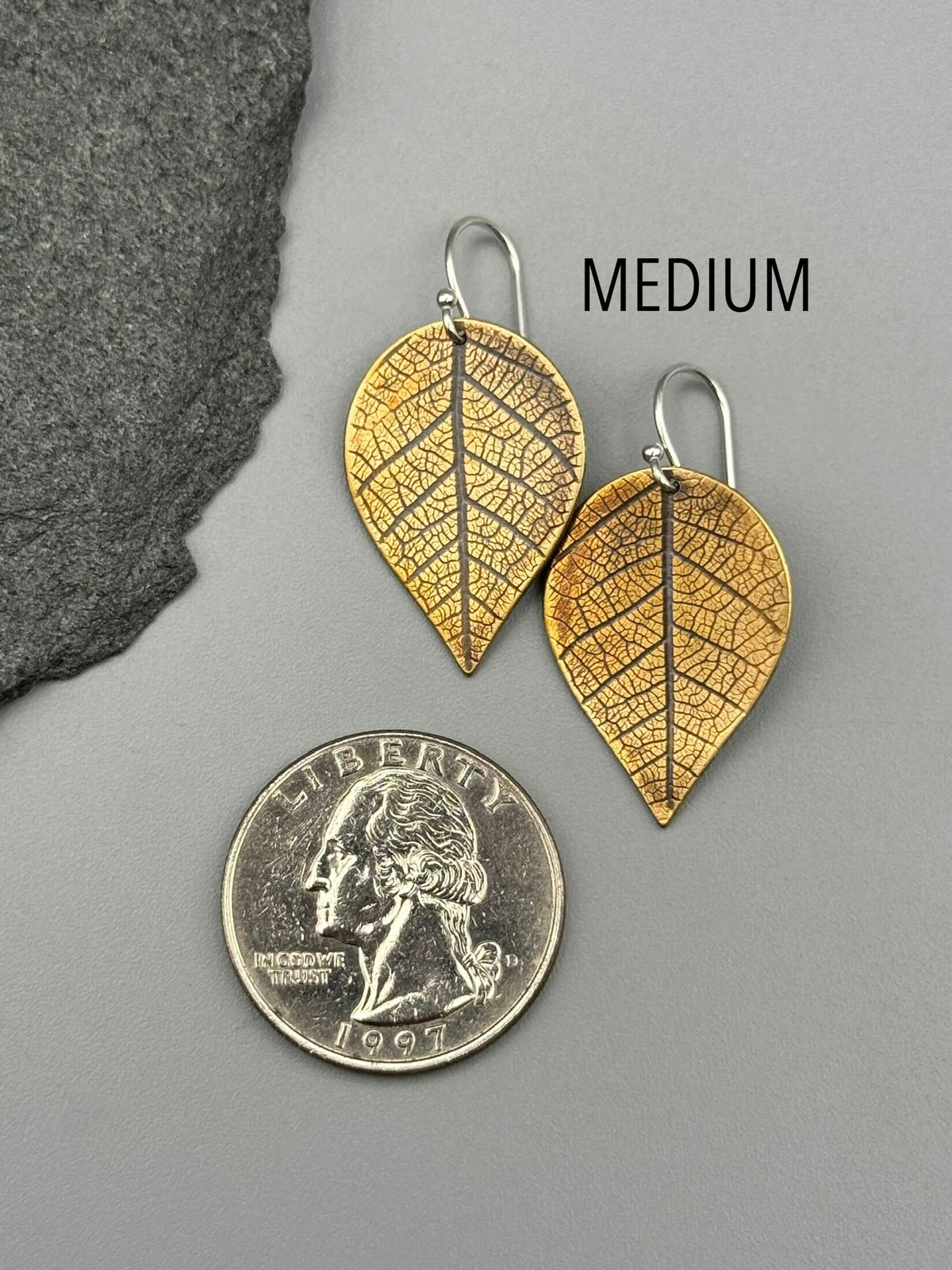 •LEAF• mixed metal dangle earrings
