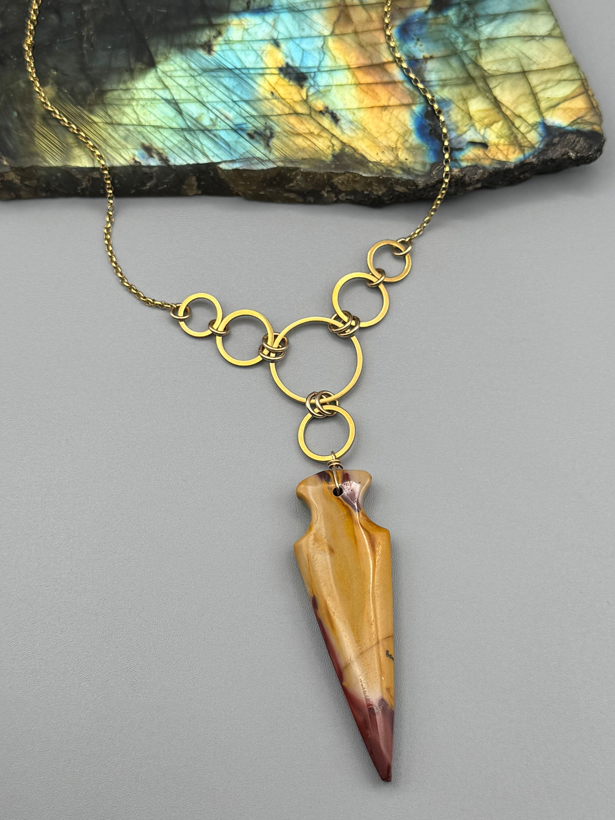 •UNION• mookaite arrowhead + gold necklace (17"-19" long)