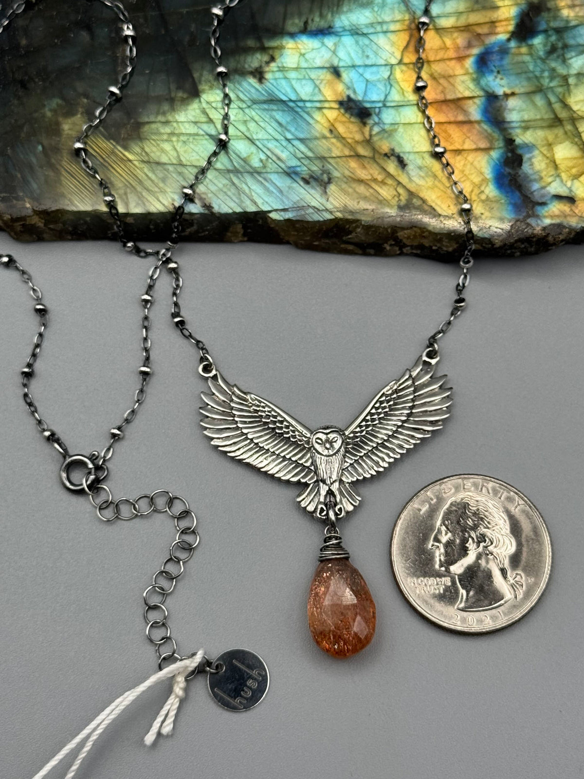 •NOCTURNA• sunstone teardrop + silver necklace (18"-20" long)