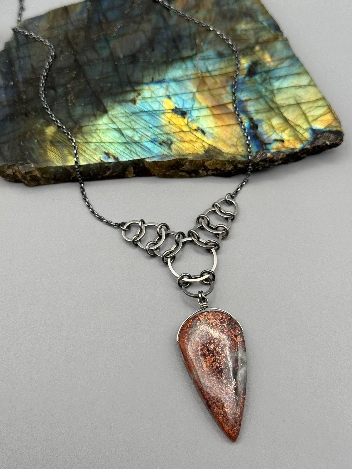 •EOWYN• purple haze sunstone + silver necklace (17"-19" long)
