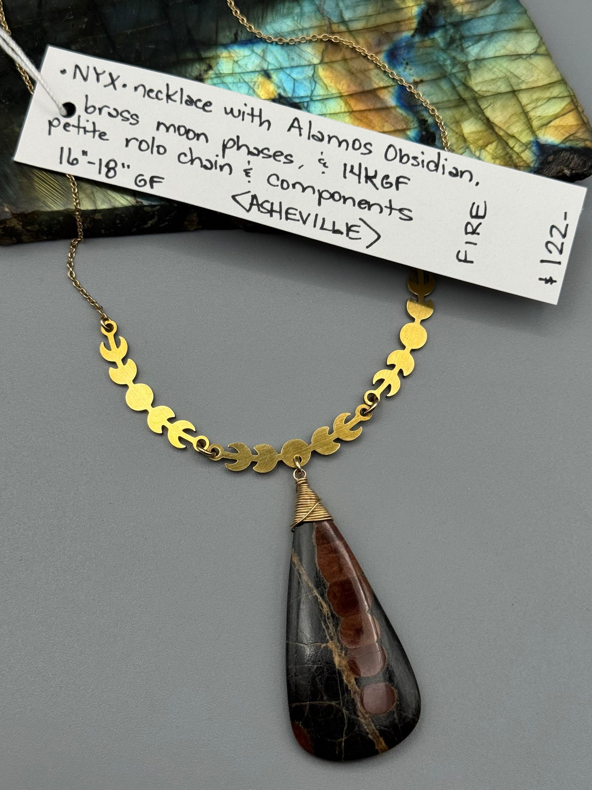 •NYX• alamos obsidian + gold necklace (16"-18" long)