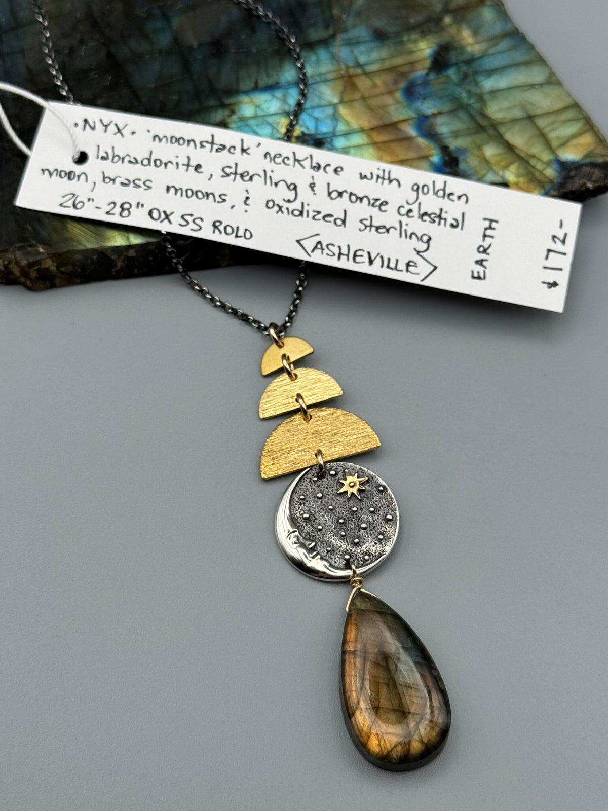 •NYX• golden labradorite + mixed metal necklace (26"-28" long)