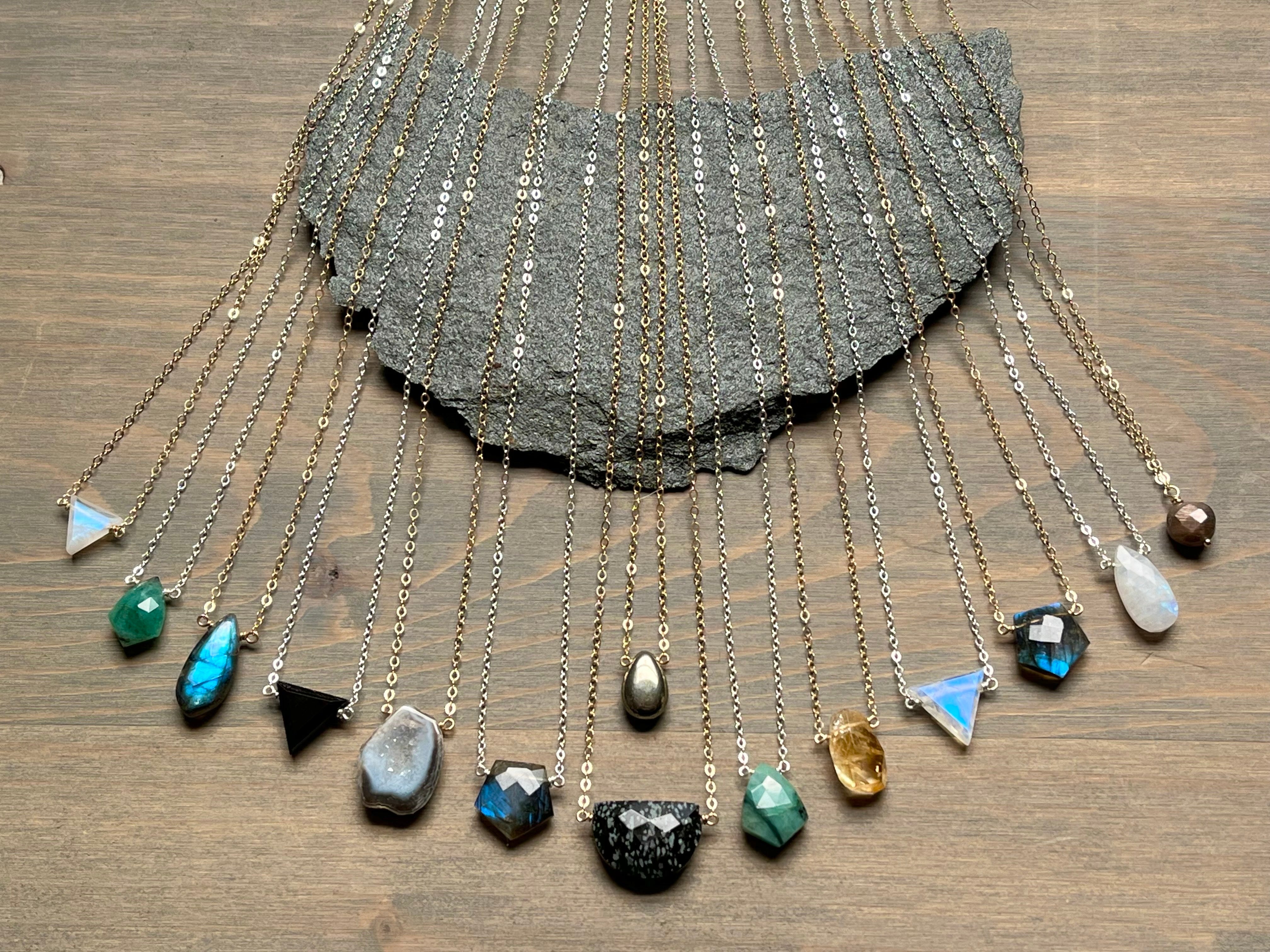 •STRAY• faceted emerald sparrows + gold necklace (various lengths)