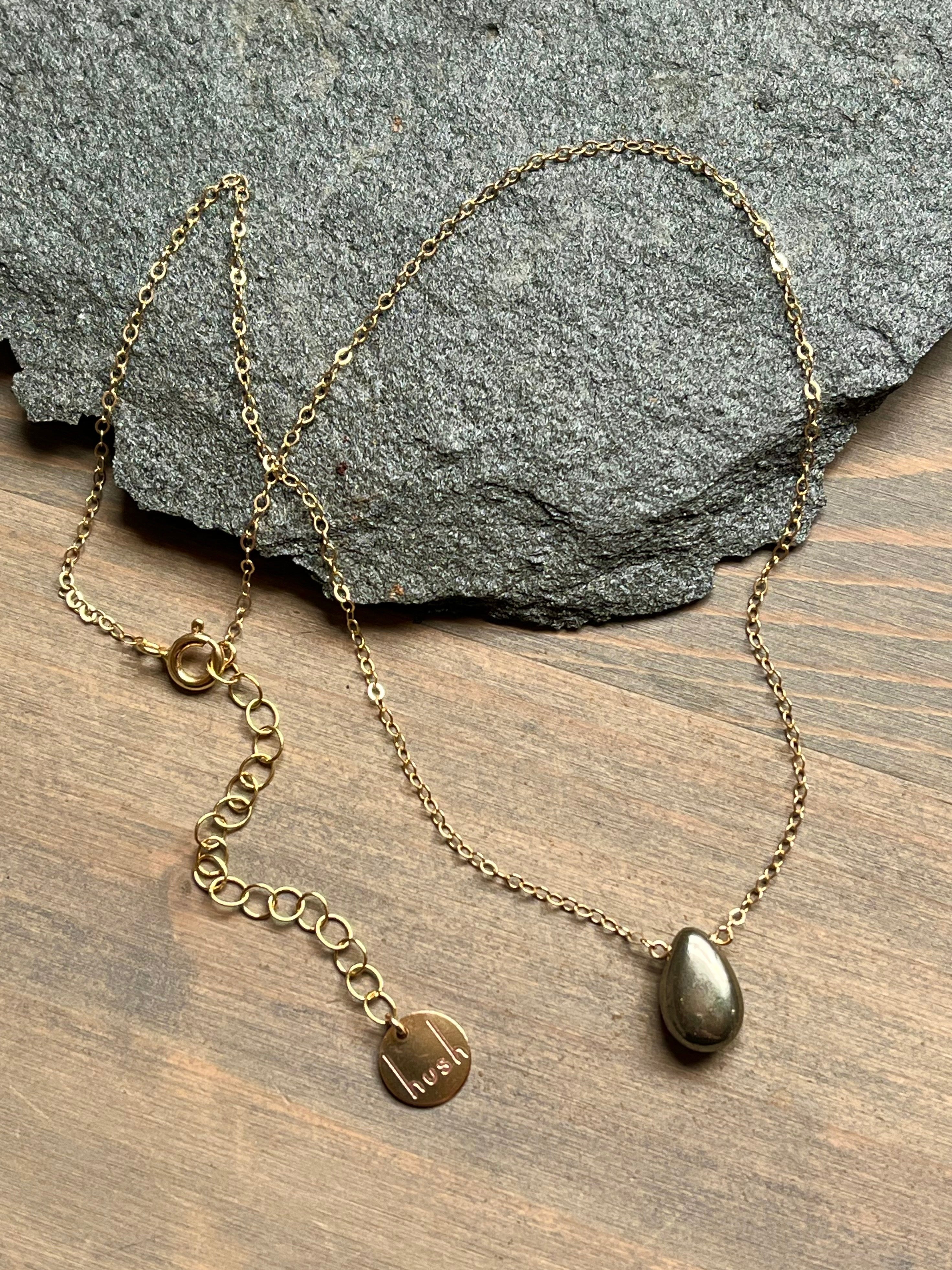 •STRAY• pyrite teardrop + gold necklace
