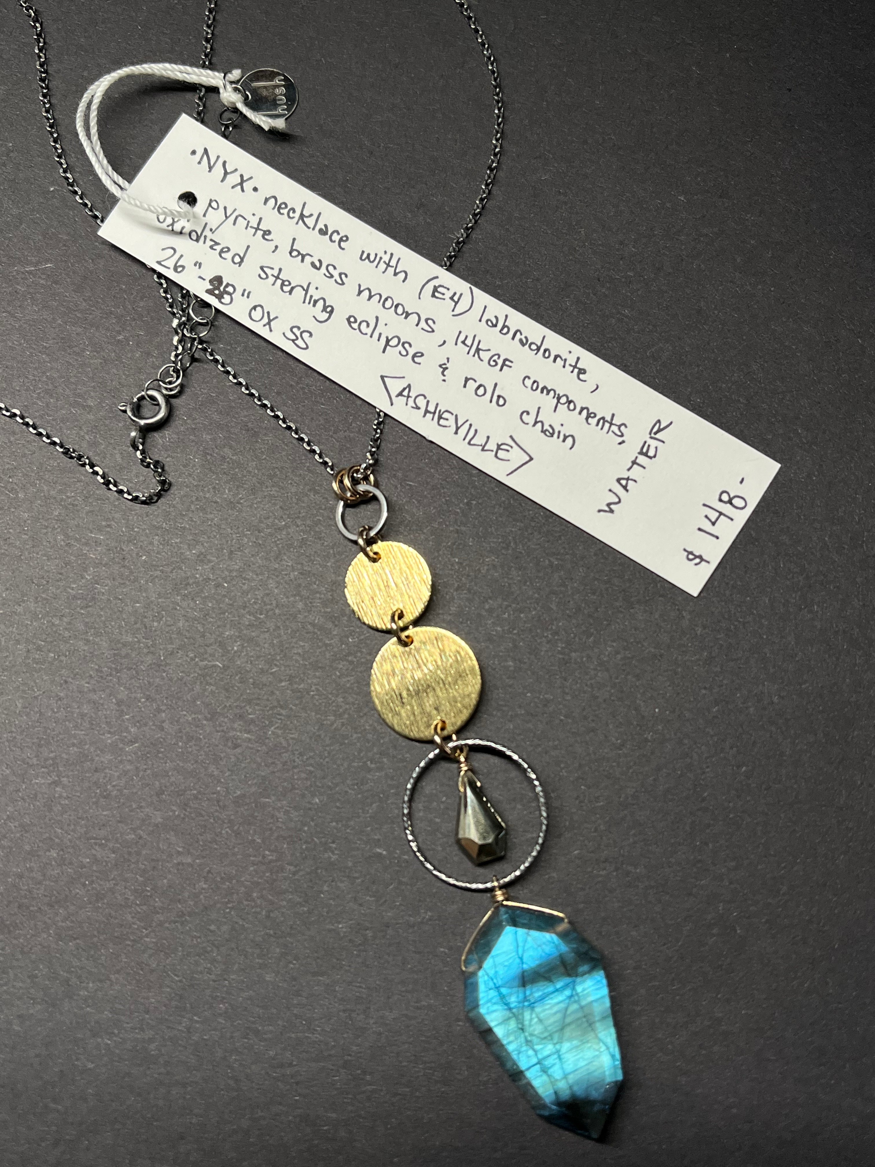 •NYX• pyrite + labradorite mixed metal necklace (26"-28" long)