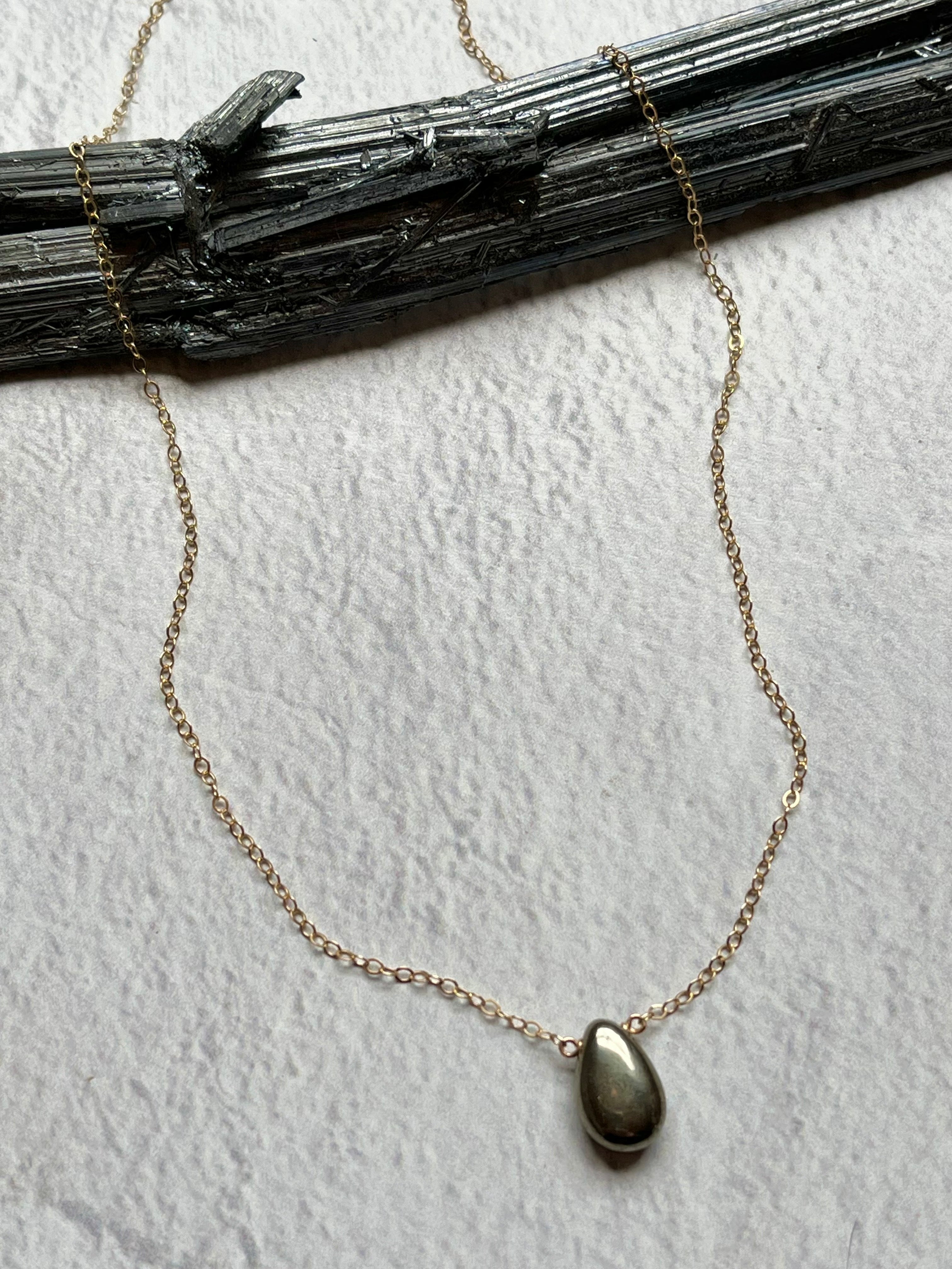 •STRAY• pyrite teardrop + gold necklace