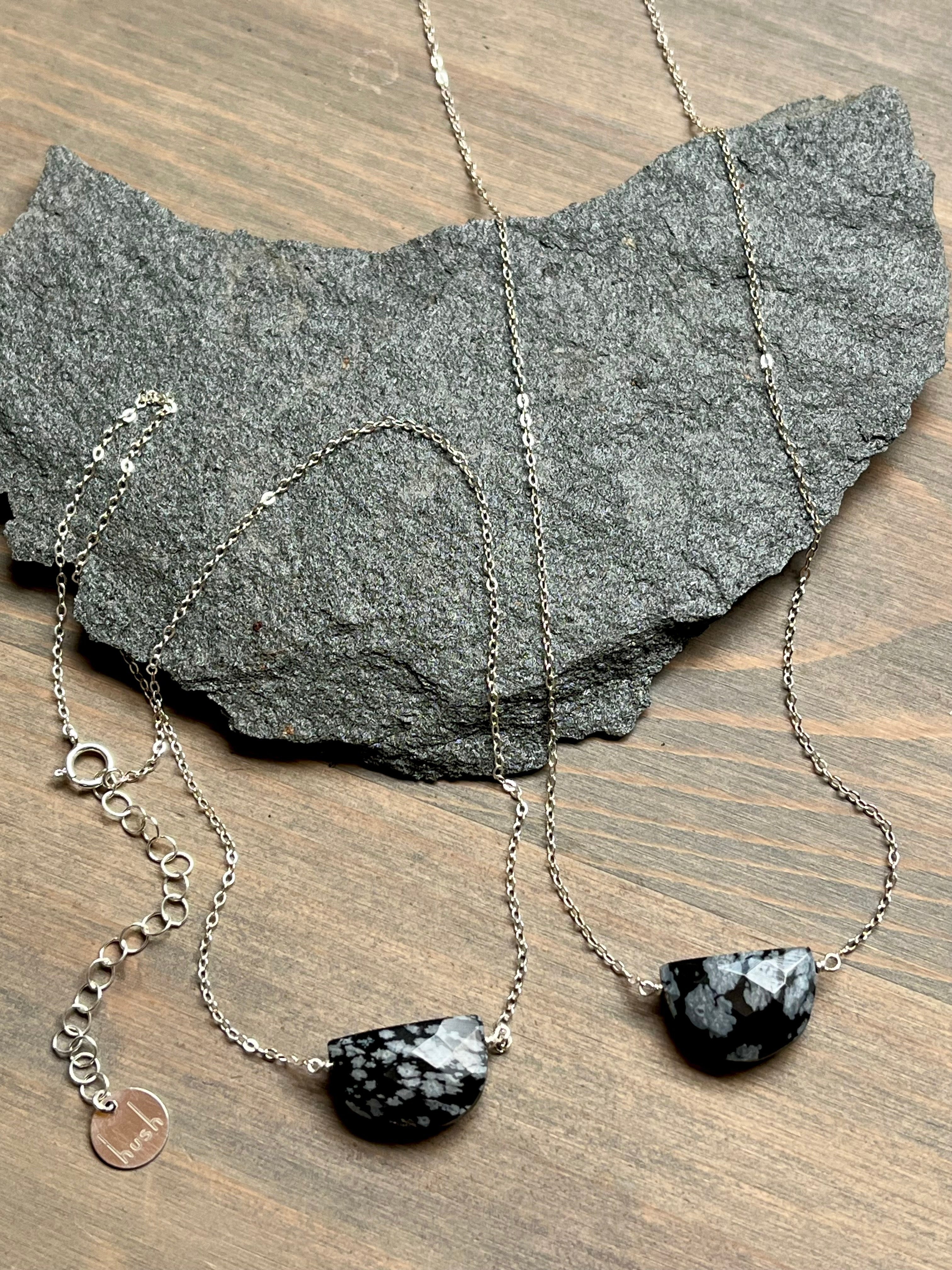 •STRAY• snowflake obsidian + silver necklace