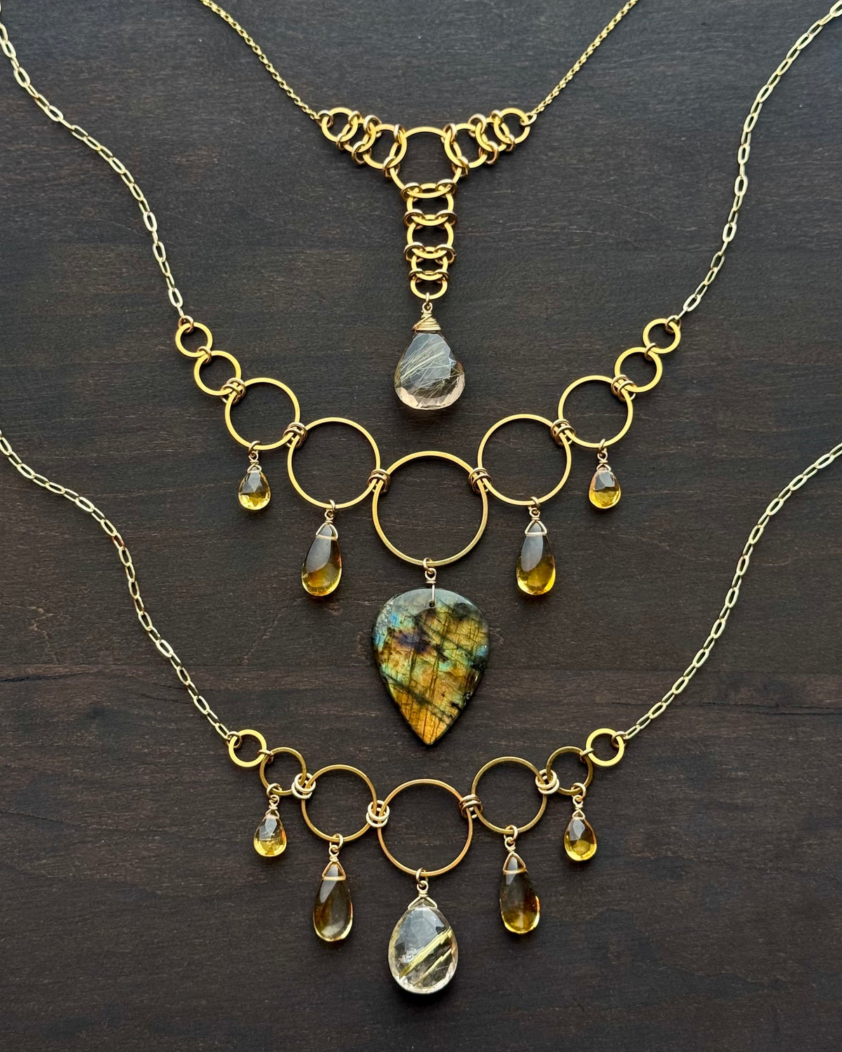 •UNION• golden labradorite + citrine gold necklace (16"-18" long)
