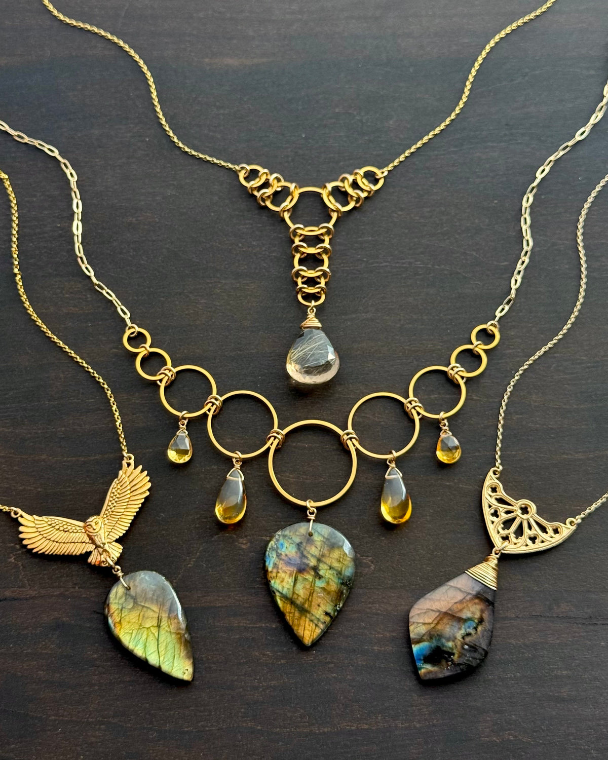 •NOCTURNA• golden labradorite + gold necklace (17"-19" long)