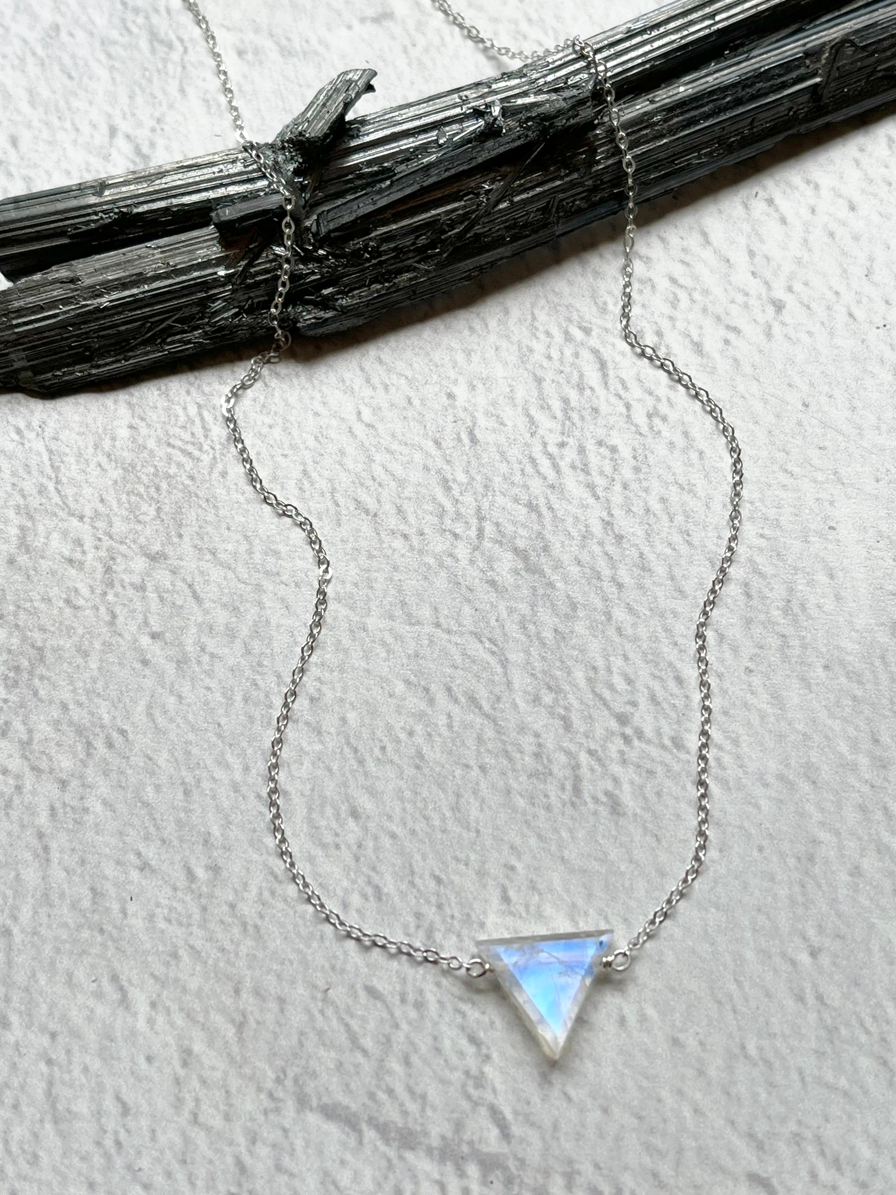 •STRAY• rainbow moonstone triangle + silver necklace (various lengths)
