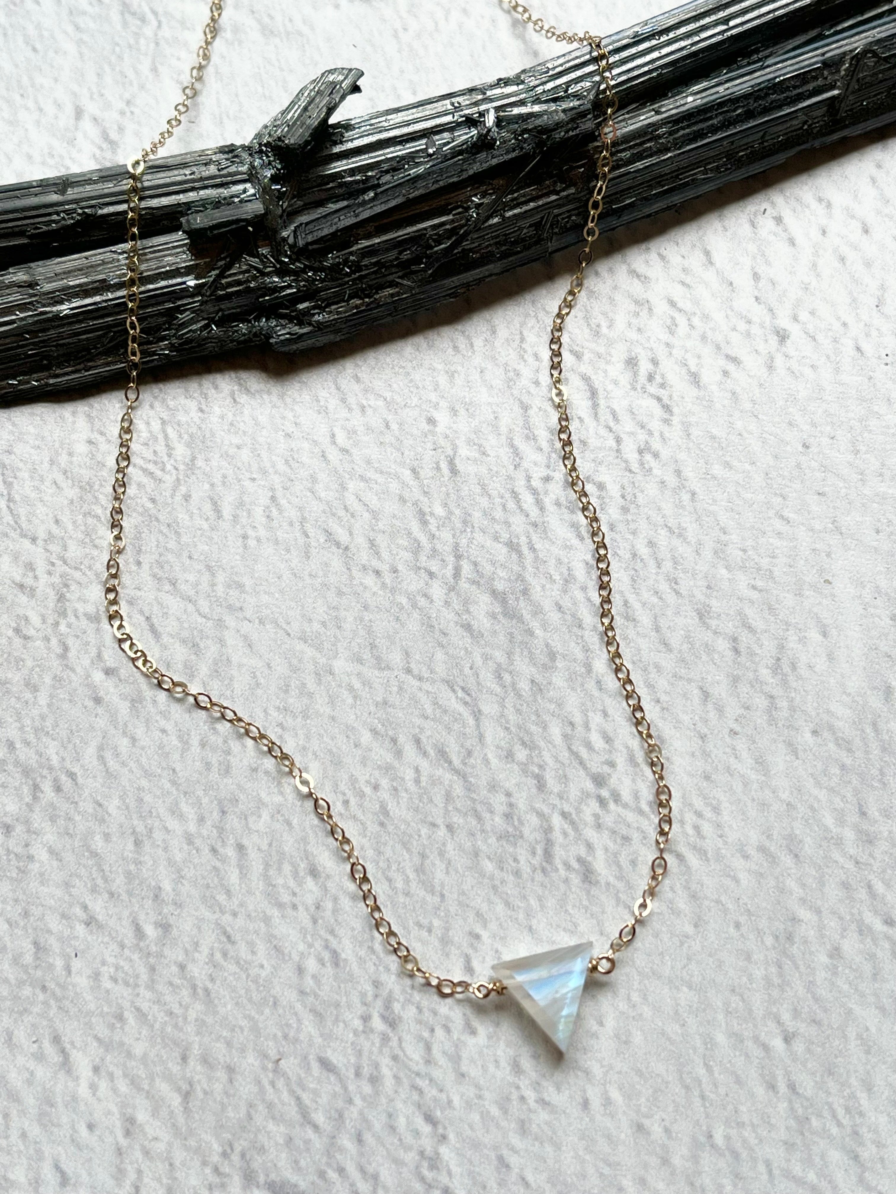 •STRAY• rainbow moonstone triangle + gold necklace