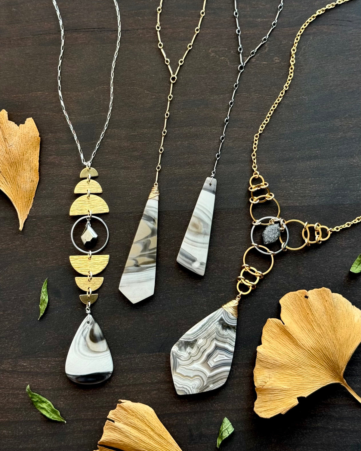 •STICKS + STONE• flint + gold necklace (18"-20" + 5" drop)