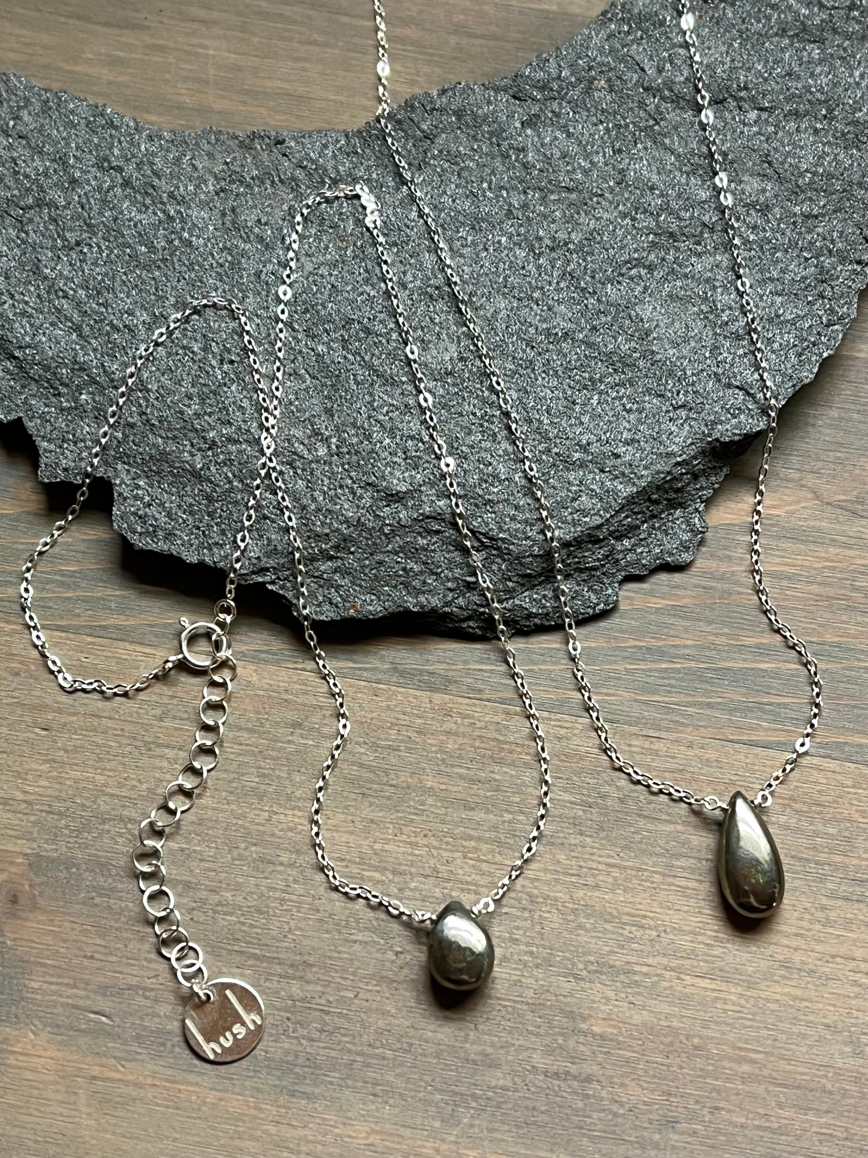 •STRAY• pyrite teardrop + silver necklace