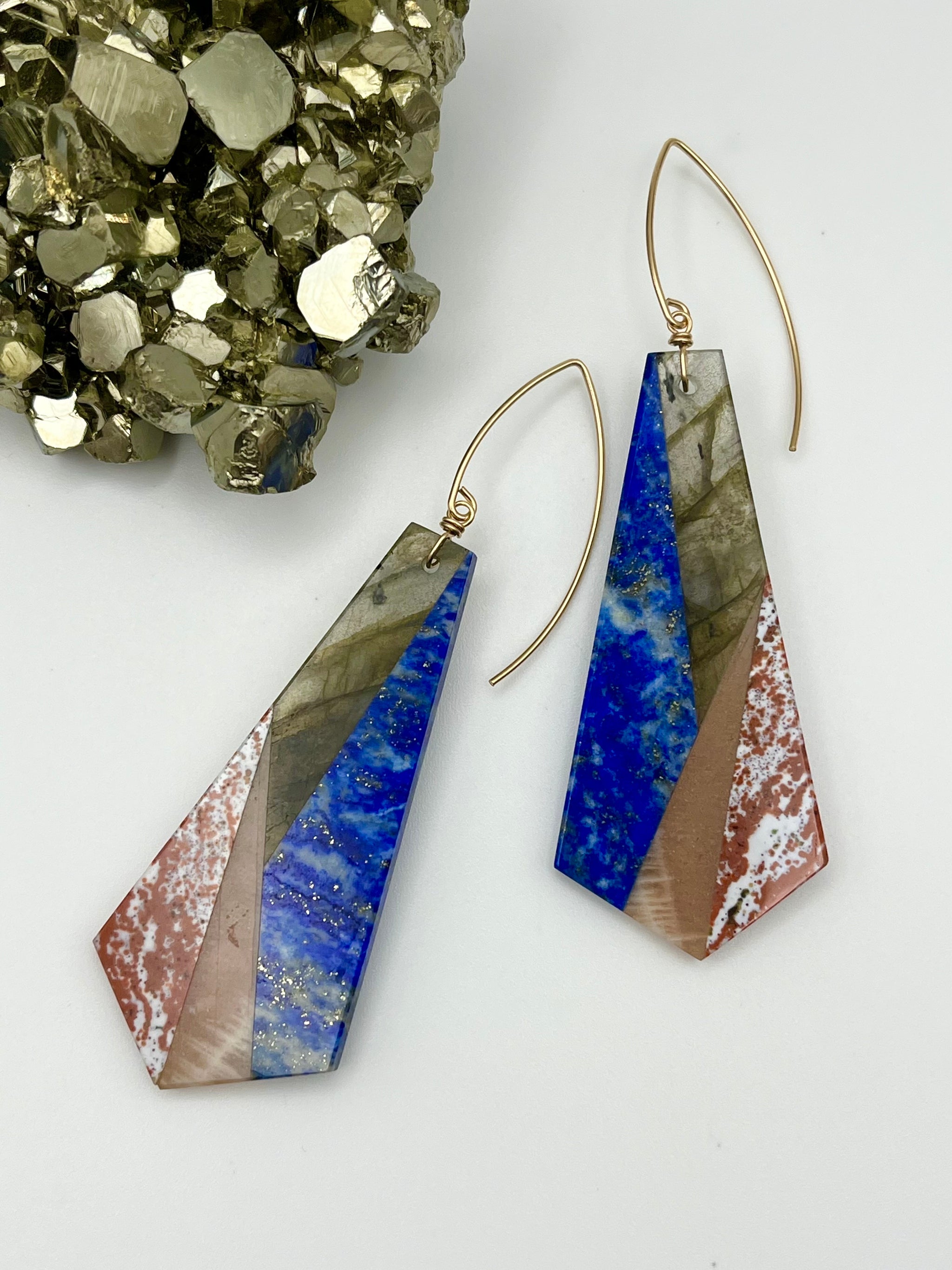 •LINKED• intarsia triangle + silver earrings