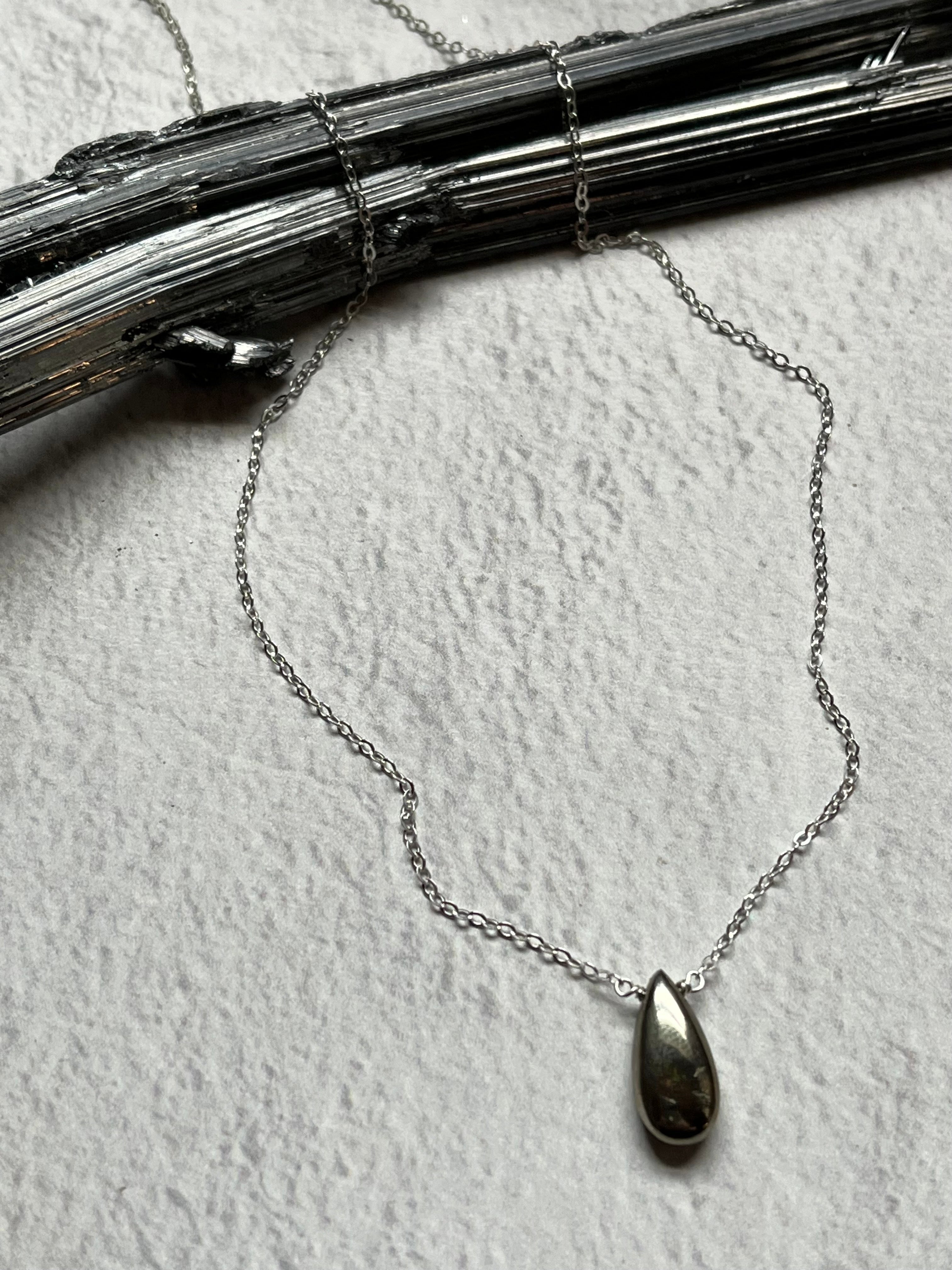 •STRAY• pyrite teardrop + silver necklace