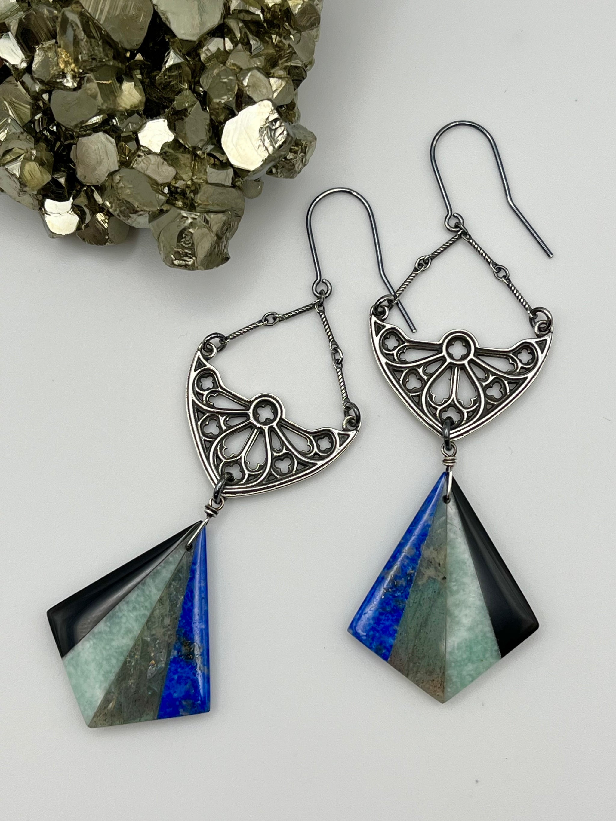 •RAIN DANCER• intarsia + mixed metal dangle earrings