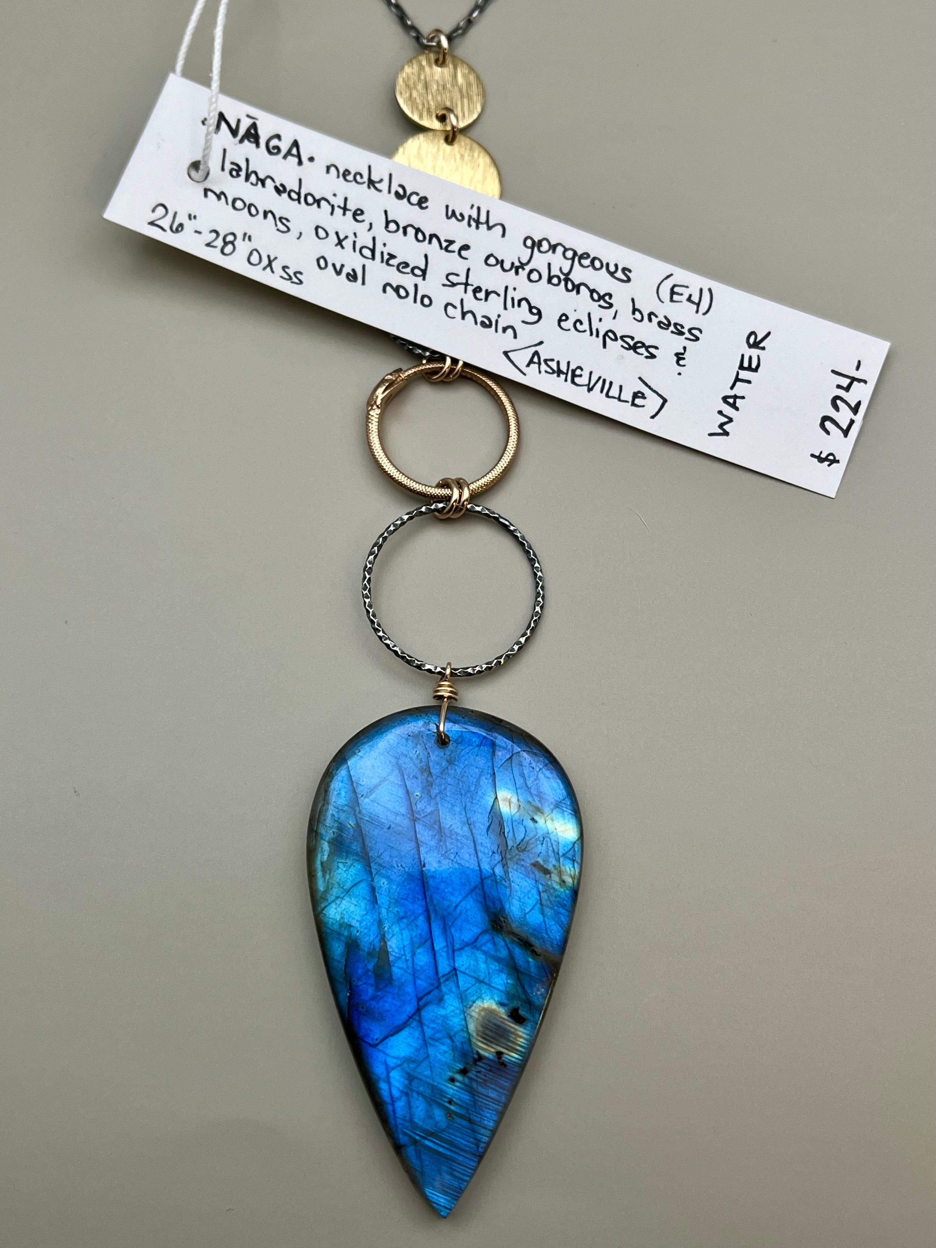 •NĀGA• labradorite + mixed metal necklace (26"-28" long)