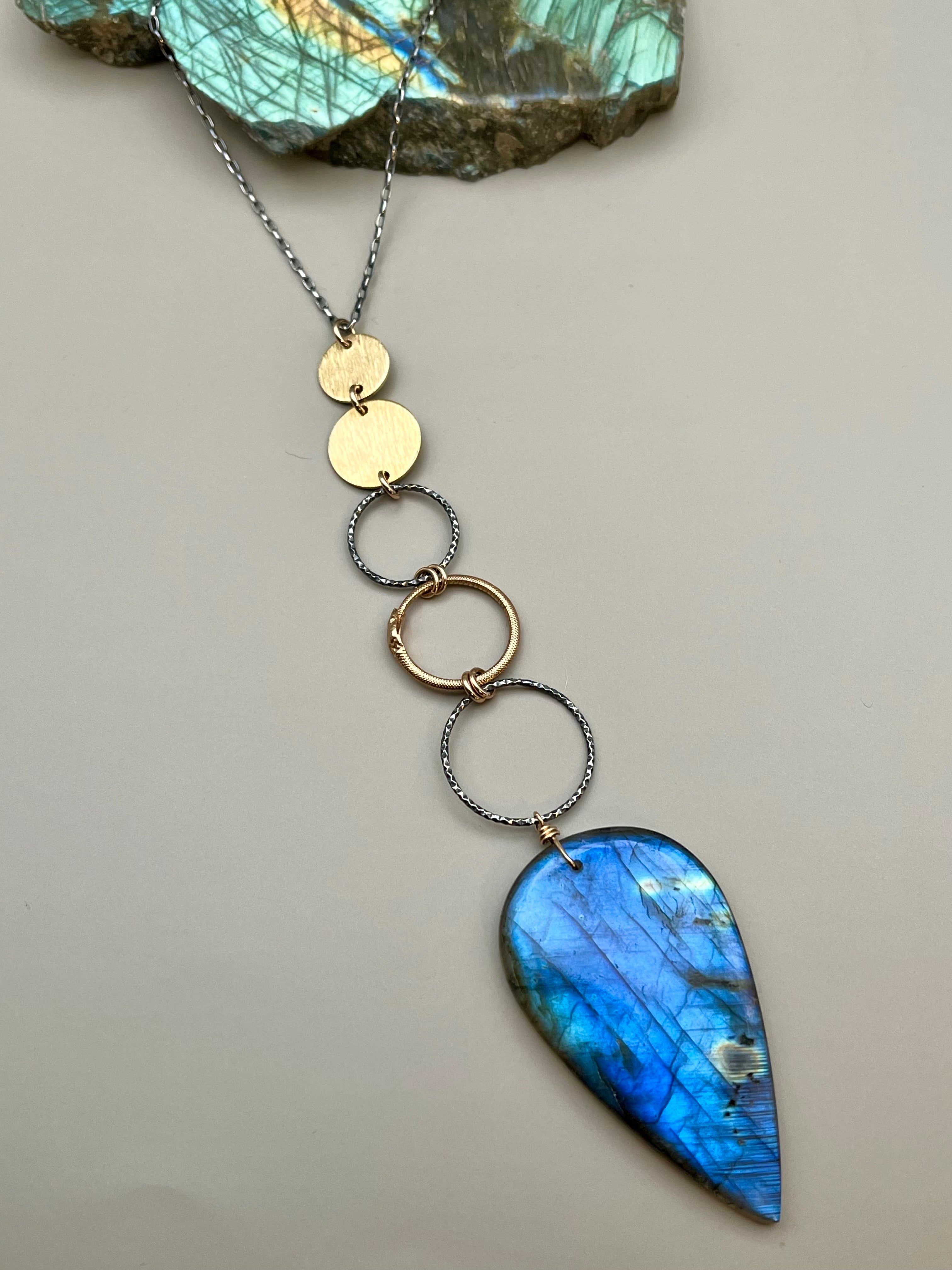 •NĀGA• labradorite + mixed metal necklace (26"-28" long)