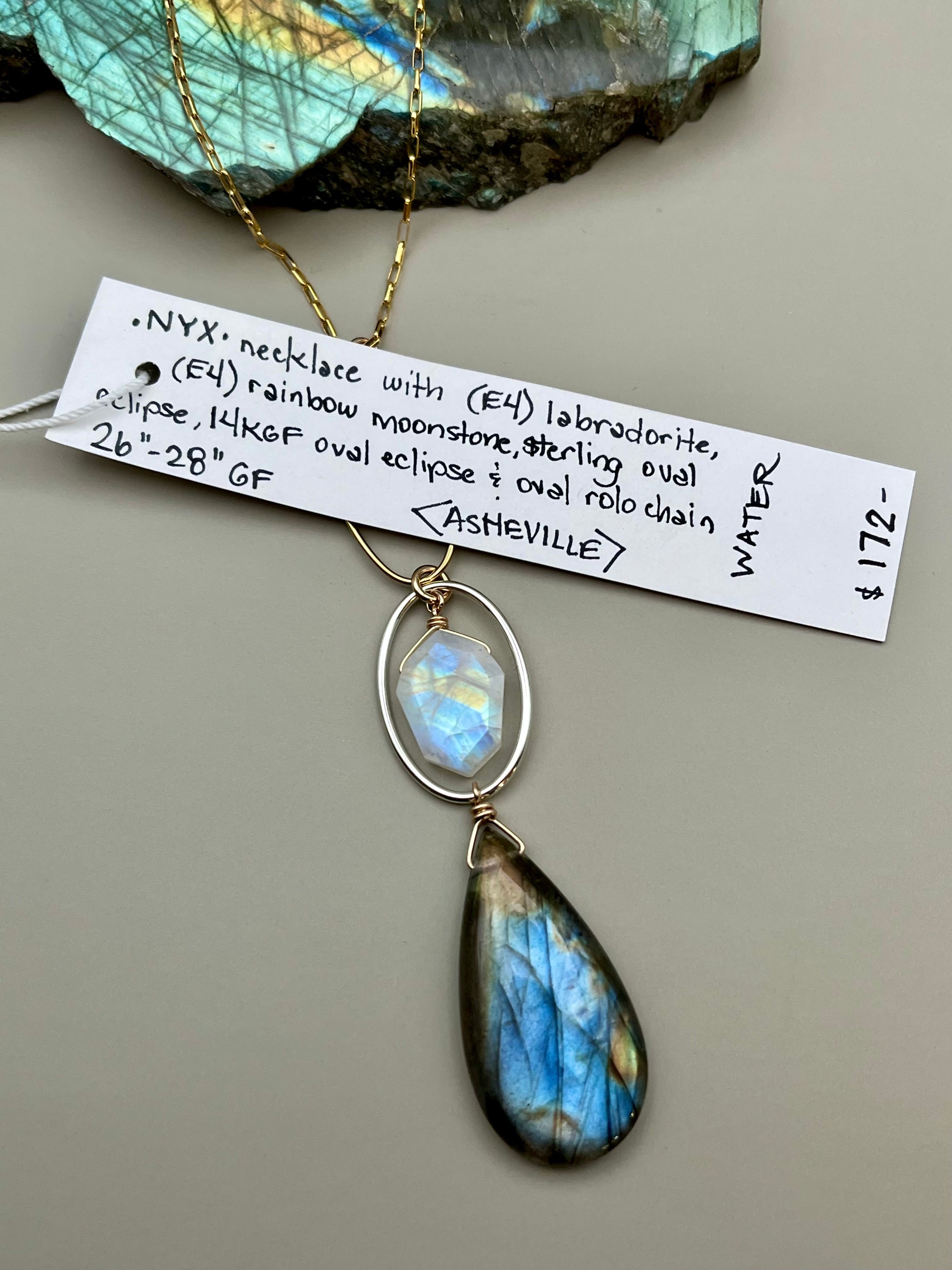 •NYX• rainbow moonstone + labradorite mixed metal necklace (26"-28" long)